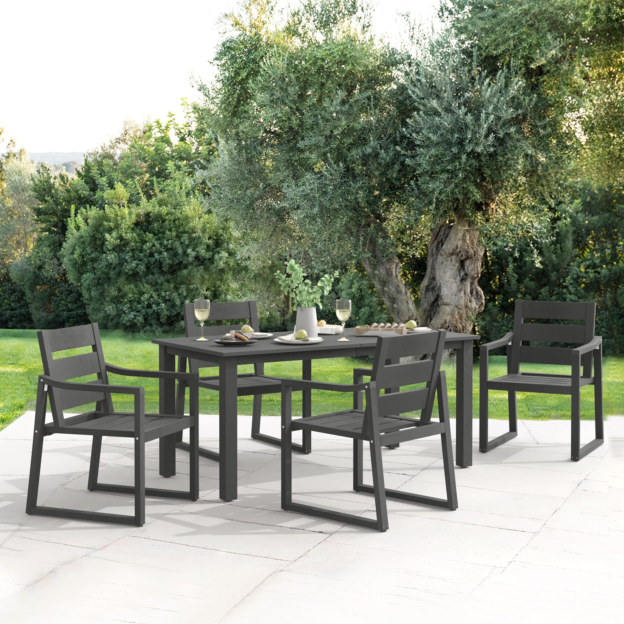 7-Piece Outdoor Dining Set - HDPS Patio Table and Chairs for 6 People, Weather-Resistant Garden Furniture for Deck, Poolside, Backyard - Dark Gray | Perfect for Outdoor Entertaining, BBQs, and Family Gatherings