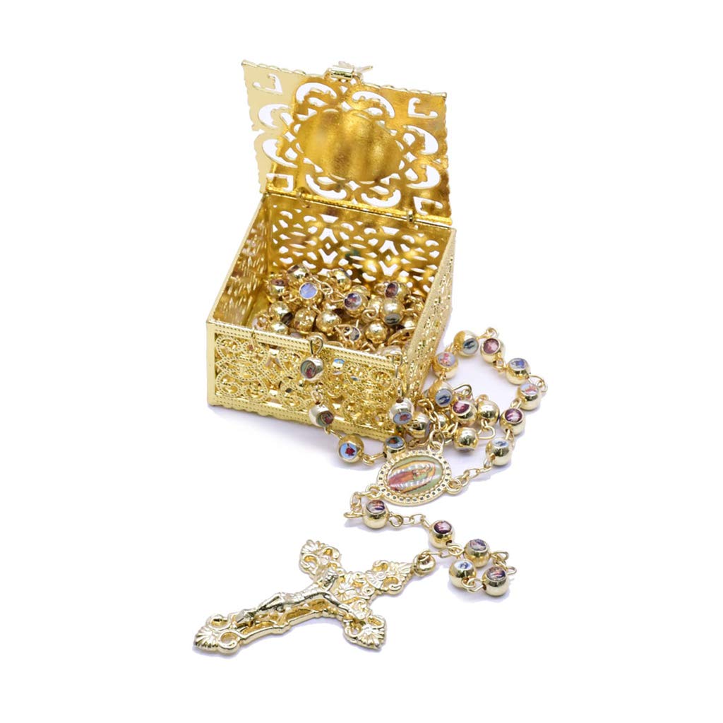 Youngy Rosary Box - Metal Christian Catholic Religious Jewelry Storage Case for Rosary Beads Necklace - Perfect for Prayer, Travel & Gift Giving