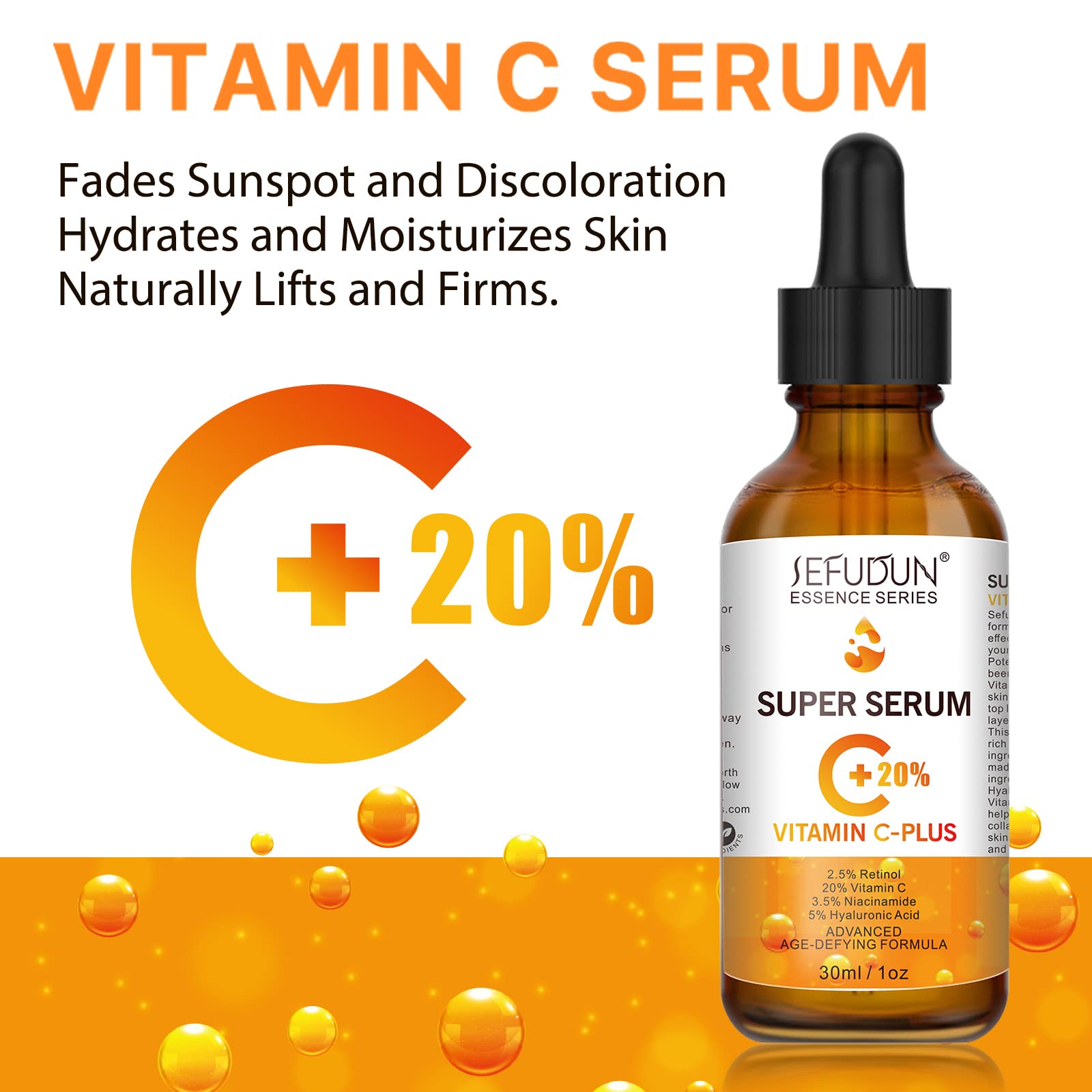 20% Vitamin C Serum with Hyaluronic Acid - Anti-Aging Face Serum for Brightening, Hydration & Wrinkle Reduction | Boosts Collagen, Fades Acne Marks & Dark Spots | Day & Night Skincare Routine for Glowing Skin