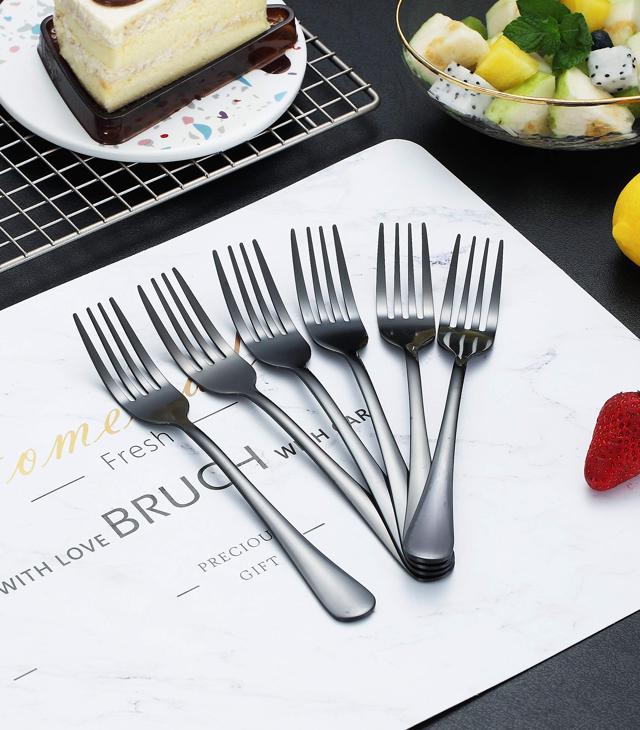 **Kyraton 6-Piece Black Dinner Fork Set - 8.17 Inch Stainless Steel Forks with Titanium Plating - Elegant Silverware for Restaurants, Parties & Home Dining**
