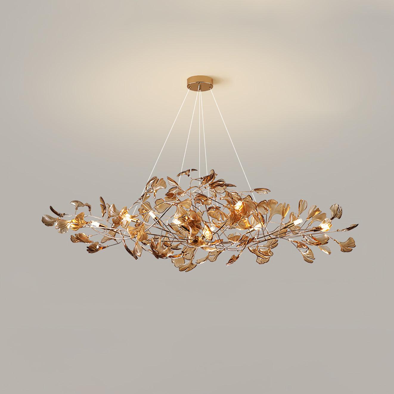 Elegant Acrylic Ginkgo Leaf Chandelier - Modern Gold Leaf Ceiling Light Fixture for Dining Room, Bedroom & Living Room Decor