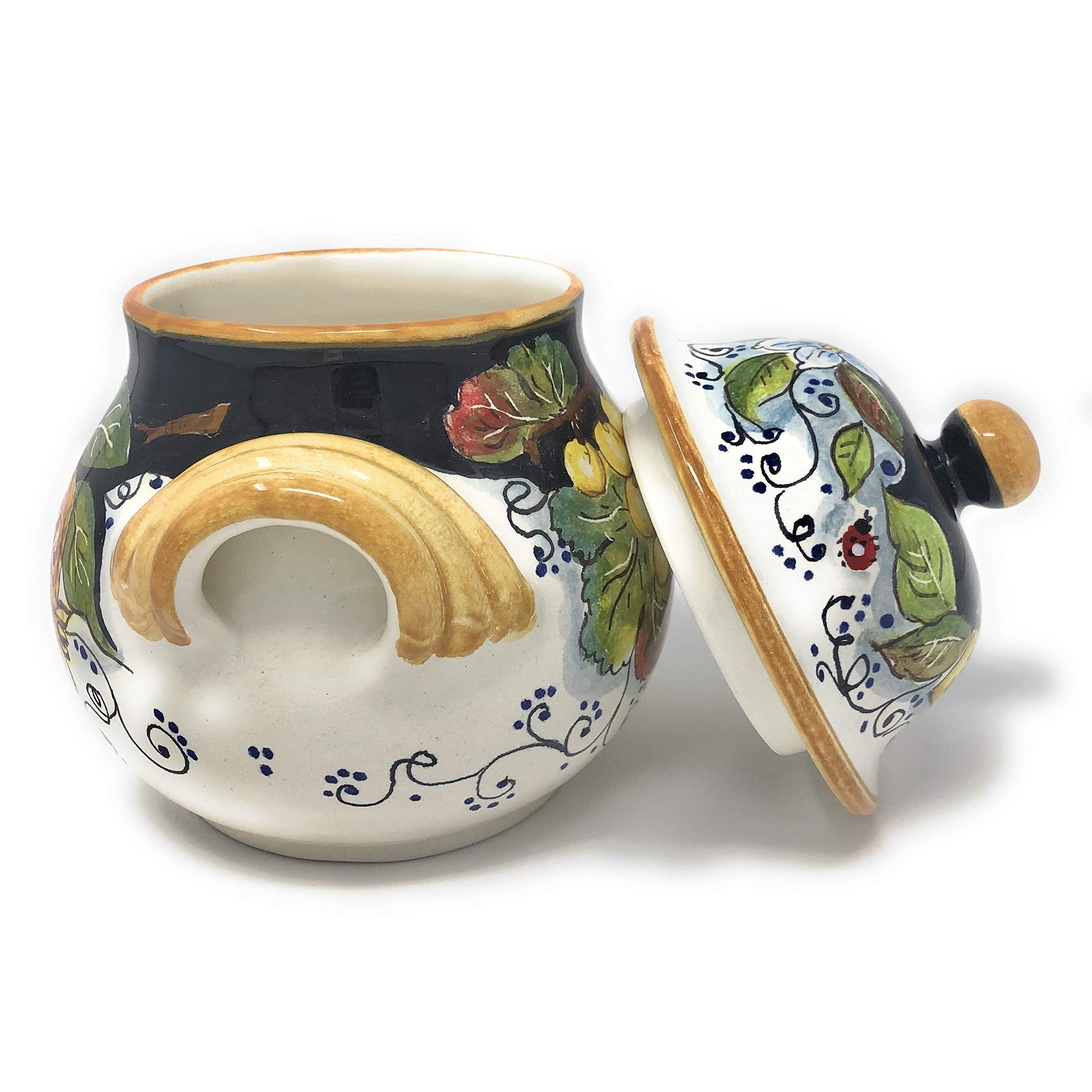 Hand-Painted Italian Ceramic Cookie Jar - Tuscan Pottery Biscotti Container with Fruit Design, Made in Italy | Perfect for Kitchen Storage & Gift Giving