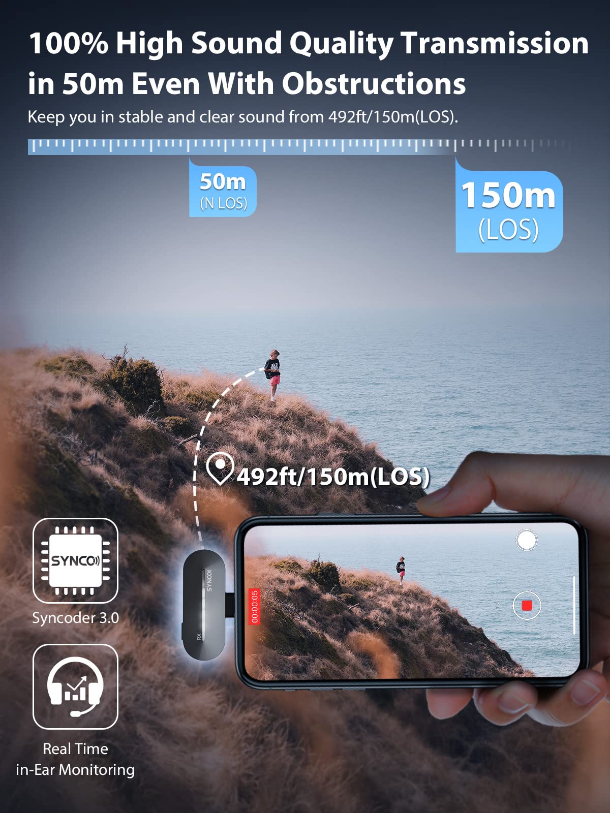 SYNCO P1L 2.4GHz Wireless Lavalier Microphone for iPhone & Smartphones - Noise Cancelling Lapel Mic with Charging Case for YouTube, TikTok Live Streaming, Vlogging & Podcasting - Perfect for Content Creators, Interviewers & Public Speakers