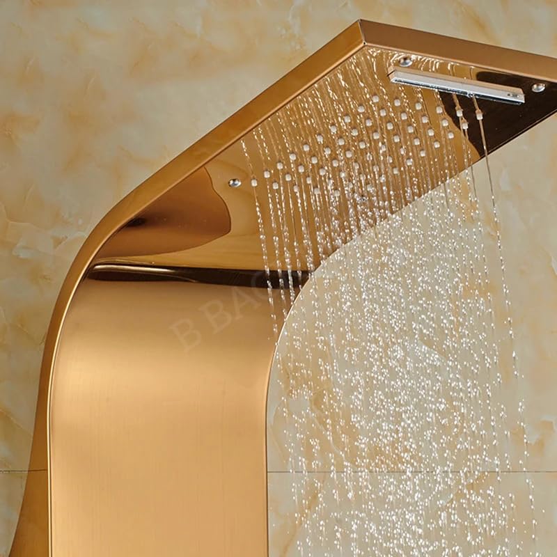 Premium 304 Stainless Steel 6-in-1 Digital LED Shower Panel System with Body Massage, Overhead Shower, Dual Flow, Body Jets & Handheld Spray - Gold Finish | Luxury Bathroom Upgrade for Spa-Like Experience