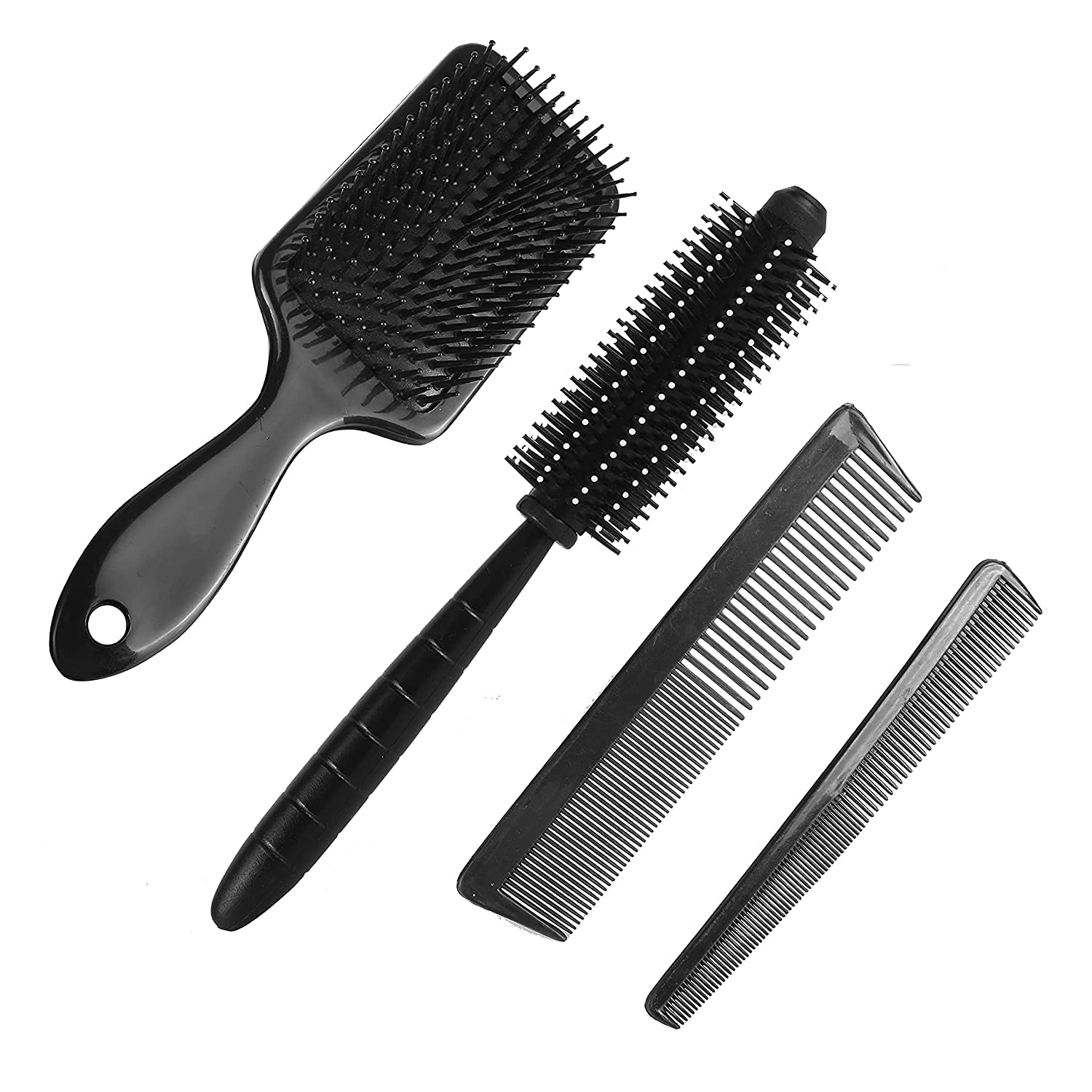Rlanos Professional Hair Brushes Set for Women - Round Brush, Paddle Brush, Styling Tools & Dressing Comb (4-Piece Pack) - Perfect for Blowouts, Styling & Salon-Quality Hair Care at Home