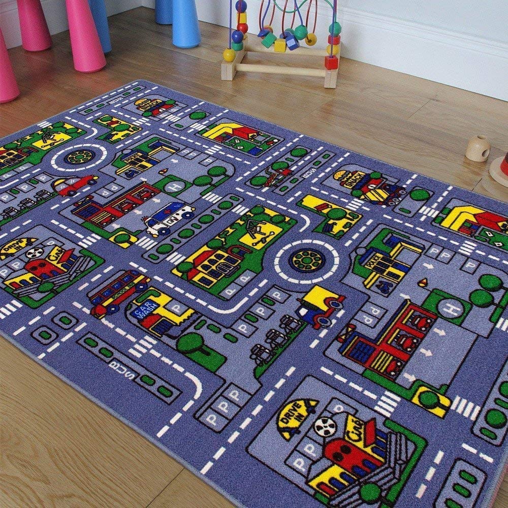 Kids Carpet Playmat Rug - Interactive City Map Design for Toy Cars & Track Racing - Non-Slip Floor Mat for Toddler Boys & Girls - Perfect for Bedroom, Playroom & Living Room - Educational Play Mat for Early Learning & Pretend Play Scenarios