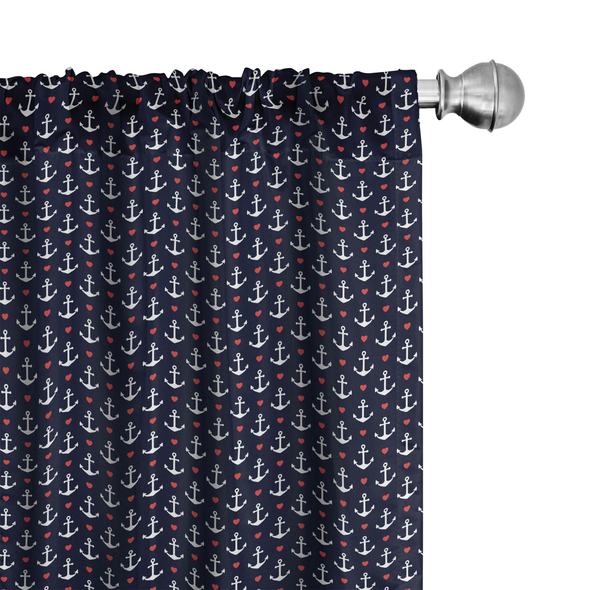 Ambesonne Nautical Anchor Window Curtains - Black White Red Striped Design with Small Anchors & Hearts, Lightweight Rod Pocket Drapes 28
