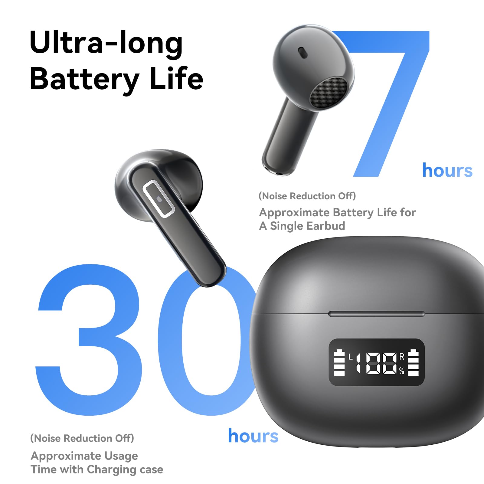 Premium Wireless Earbuds with App Control - Bluetooth 5.3, 40H Playtime, Fast Charging, LED Power Display, AI Noise Cancelling Mic - Perfect for Gym, Running, Commuting & Work Calls