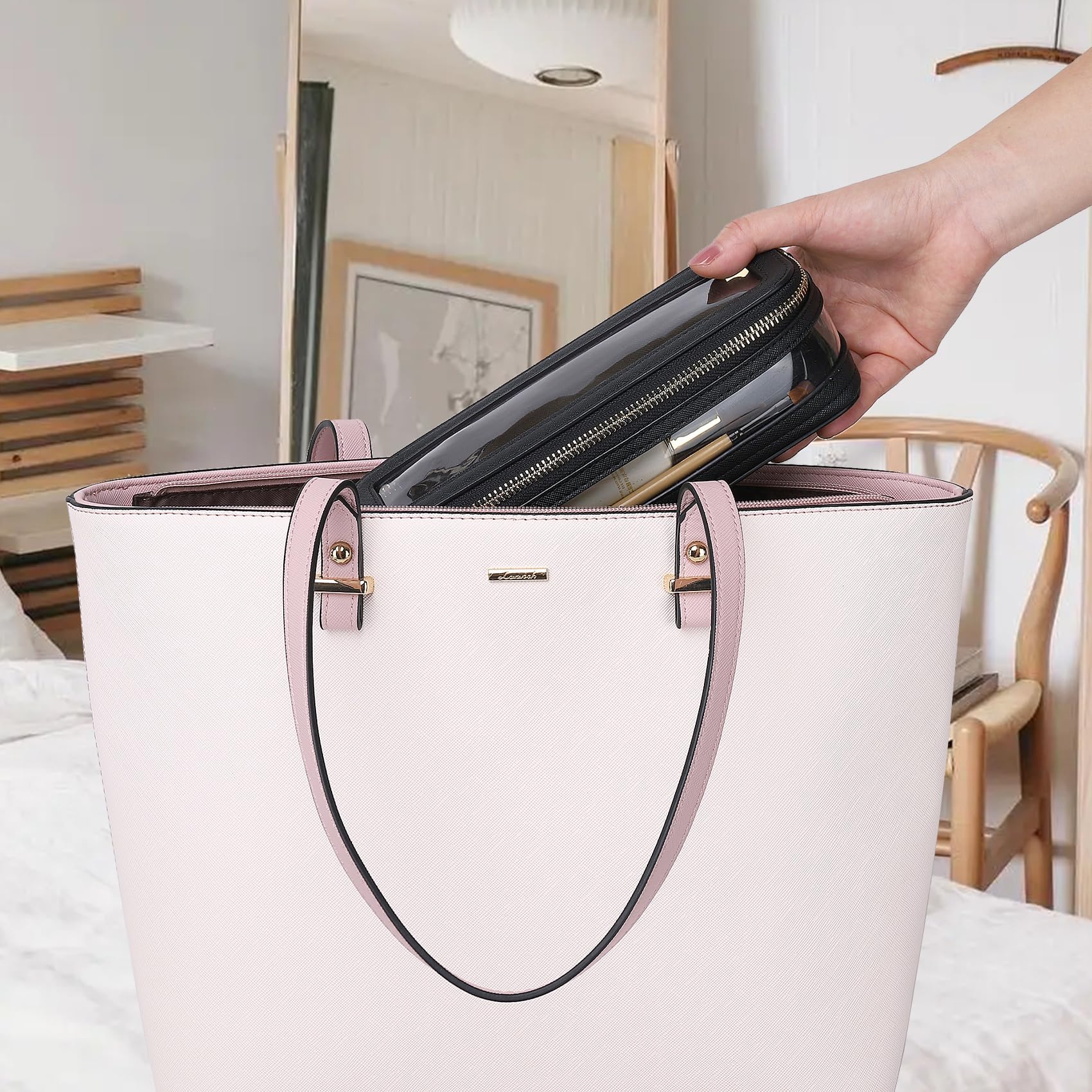 Travel Makeup Brush Case - Slim Clear Zipper Cosmetic Bag for Women | Perfect for On-the-Go & Car Essentials (Black)