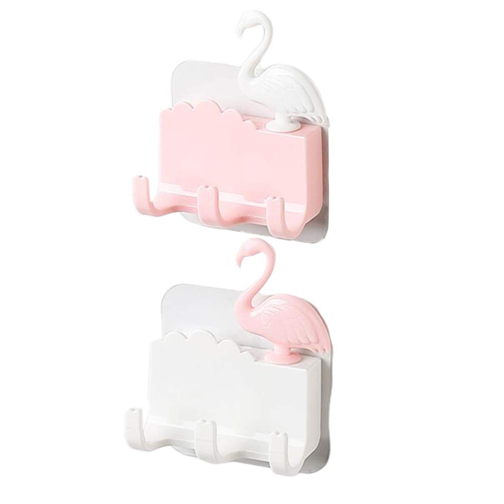 TOPBATHY Plastic Wall Hanging Hooks - Flamingo Shaped Adhesive Hooks for Clothes, Hats & Scarves - Multipurpose Wall Mount Organizer (2 Pack) - Perfect for Bedroom, Kitchen & Living Room Organization