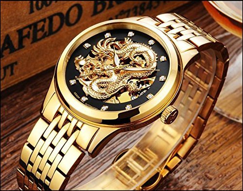 3D Golden Dragon Hollow Automatic Men's Watch - Waterproof Luxury Wristwatch with Diamond Hour Markers - Perfect for Formal Events, Business Meetings & Special Occasions