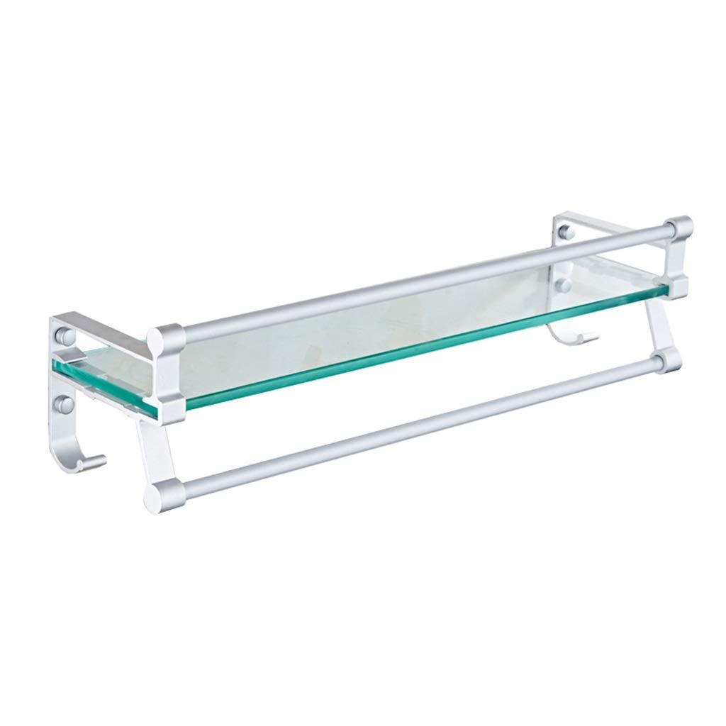 40cm Aluminum Bathroom Shelf with Towel Bar & Rail - Wall Mounted Clear Glass Storage Organizer for Bathroom, Kitchen & Vanity - Rustproof Multifunctional Display Rack