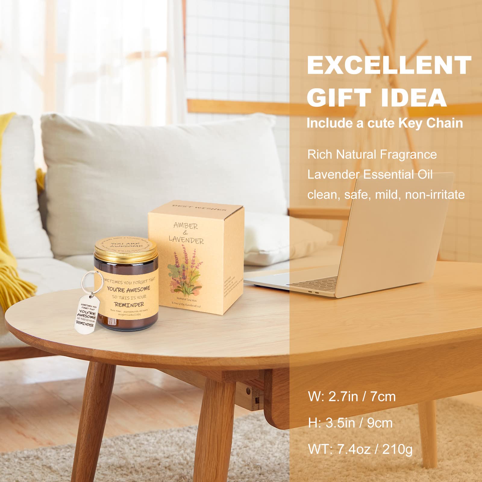 Lavender Scented Candles Gift Set - Relaxing Aromatherapy Soy Candles for Women, Birthday Gifts for Mom, Girlfriend, Best Friend & Coworkers | Home Decor with Inspirational Keychain | Perfect for Stress Relief, Meditation & Romantic Ambiance