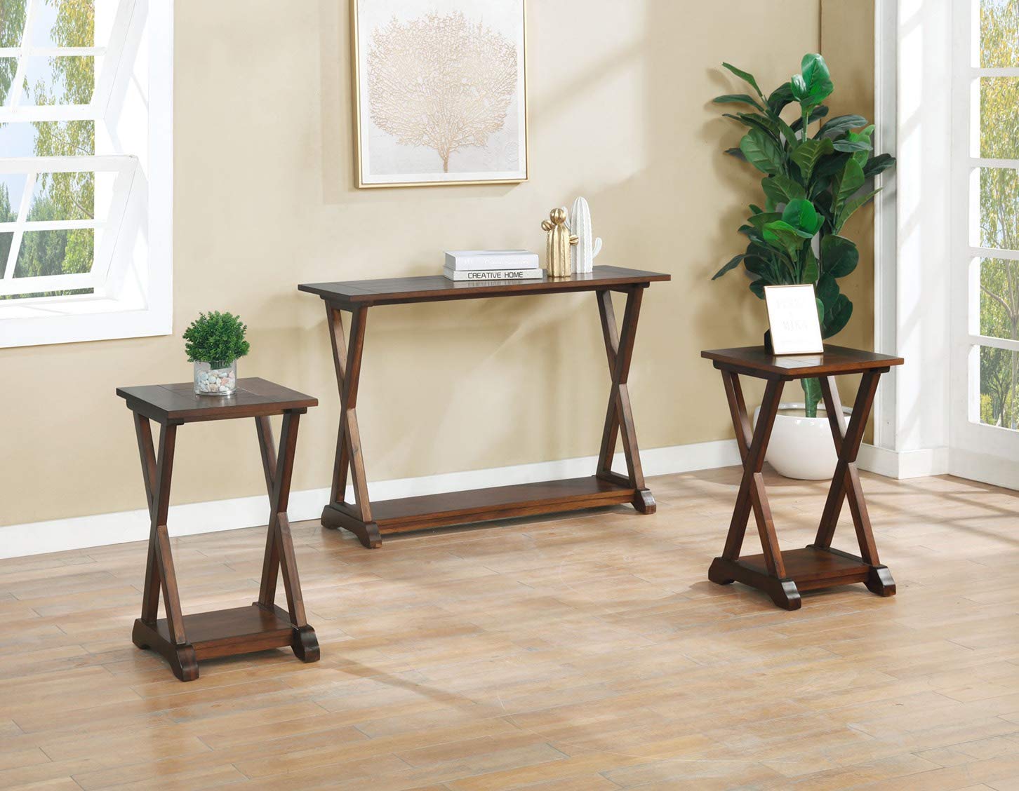 X-Farmhouse Console Table with Storage Shelf - Rustic Entryway Table, Coffee Table & Hallway Organizer for Home Decor & Living Room Storage