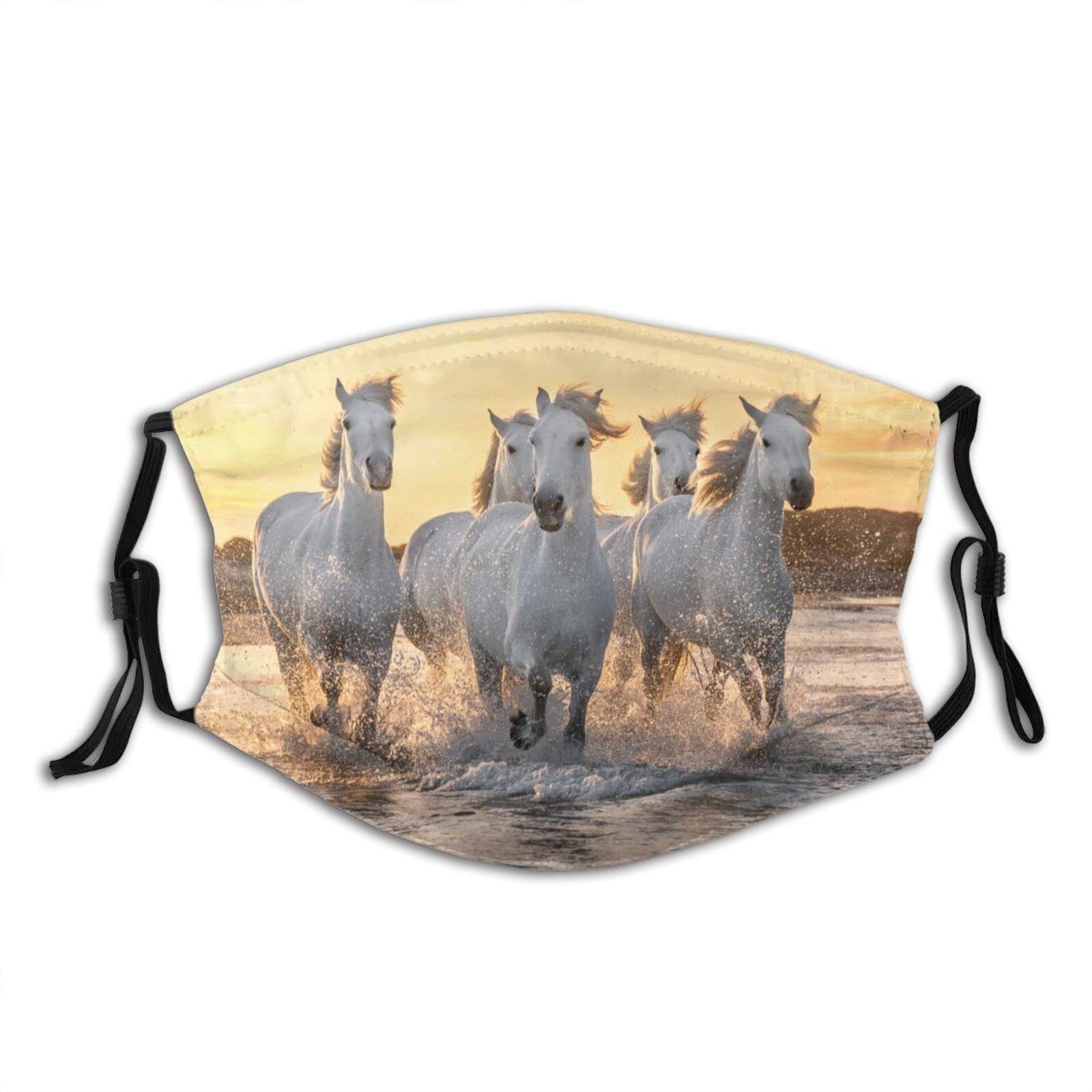 White Horses Seaside Face Mask for Adults - Washable & Reusable Bandana with 2 Filters for Men & Women - Perfect for Outdoor Activities, Travel, and Beach Trips