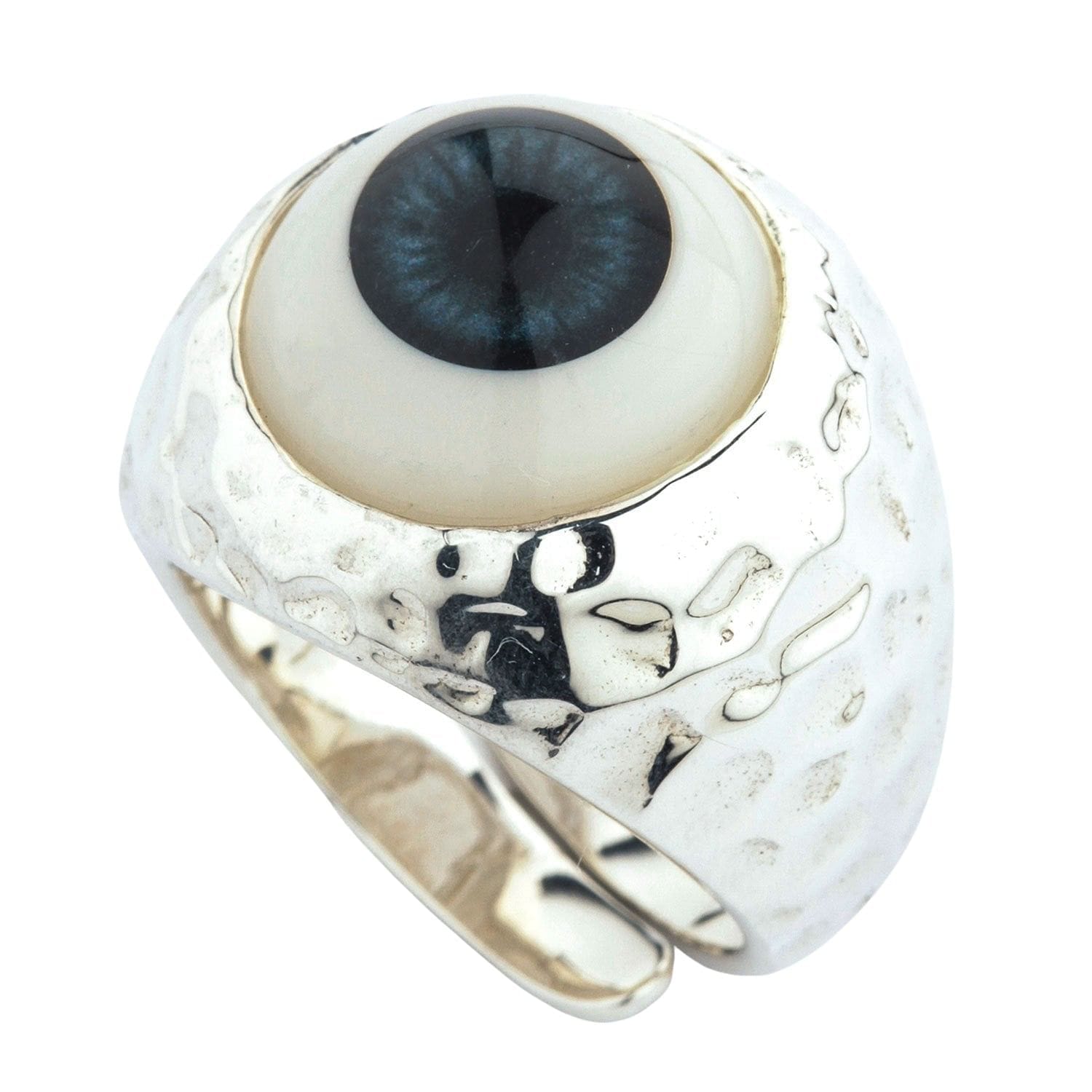 Dark Blue Evil Eye Sterling Silver Adjustable Ring for Women & Men - Protection Jewelry for Good Luck & Positive Energy