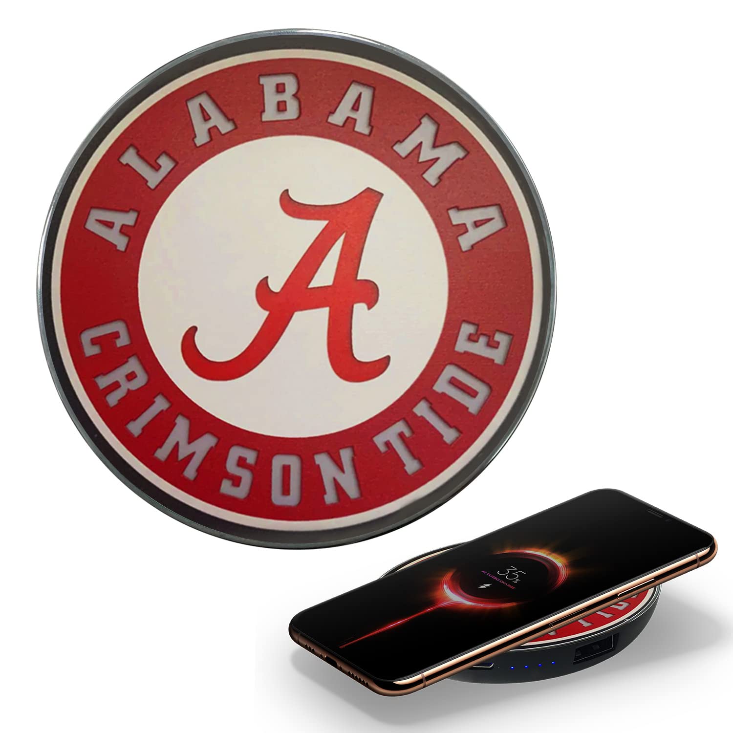 Official University of Alabama Crimson Tide Wireless Charger with LED Logo - 10000mAh Portable Power Bank for iPhone & Android - Fast Wireless & Wired Charging - Perfect for Dorms, Game Days & Travel (Officially Licensed)