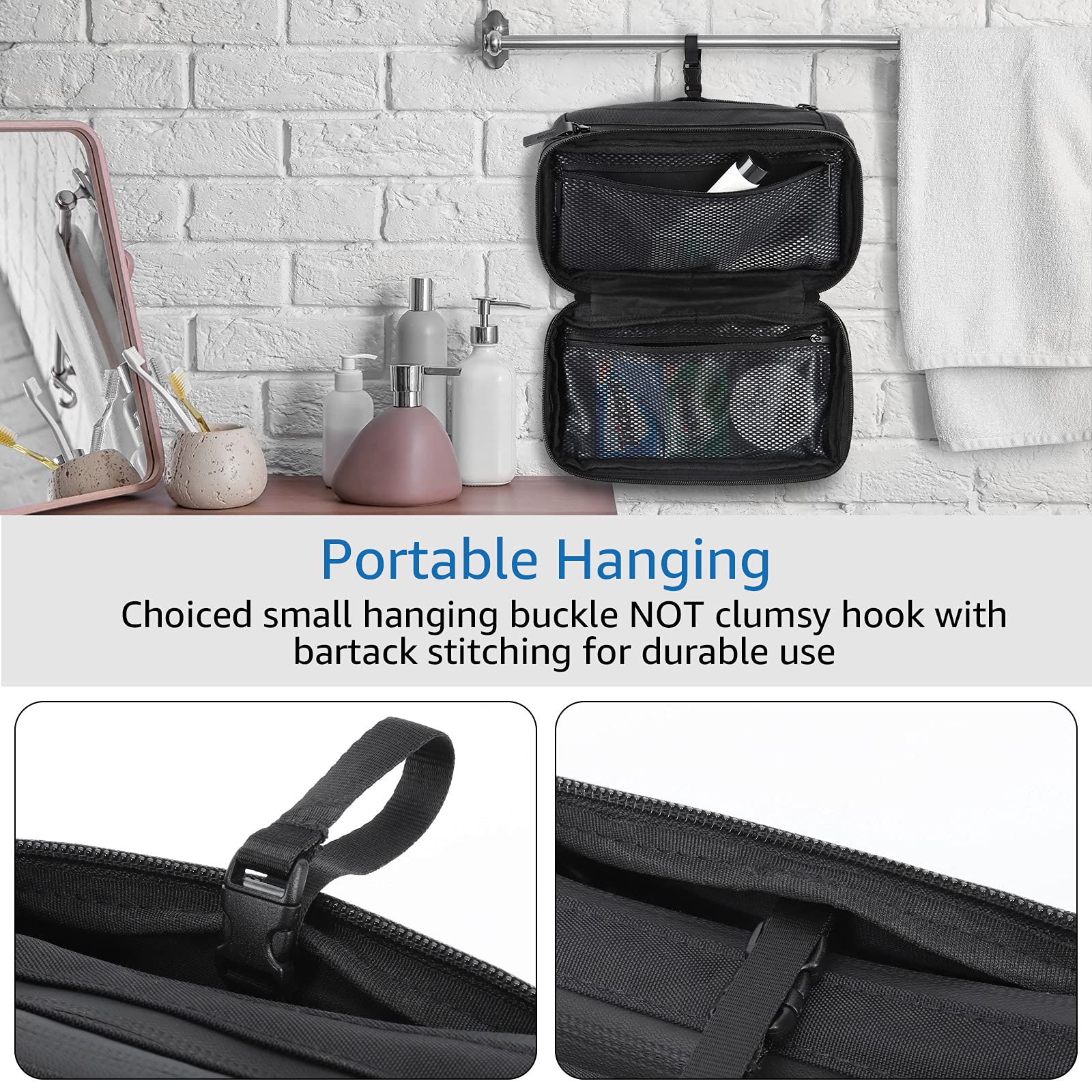 Compact Waterproof Men's Travel Toiletry Bag - Hanging Dopp Kit for Gym & Camping