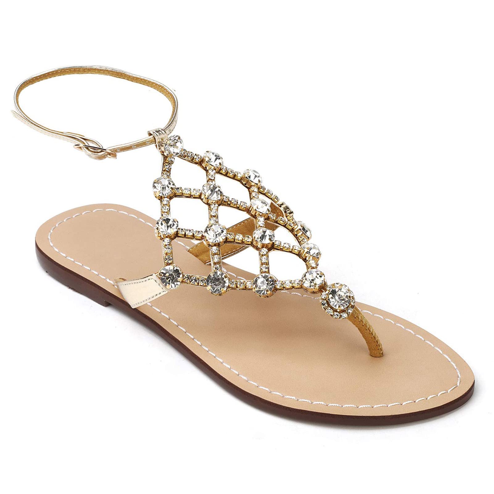 UTIKLIOU Women's Rhinestone T-Strap Flat Sandals - Summer Thong Flip Flops with Sparkly Decor | Perfect for Beach, Pool, and Casual Outings
