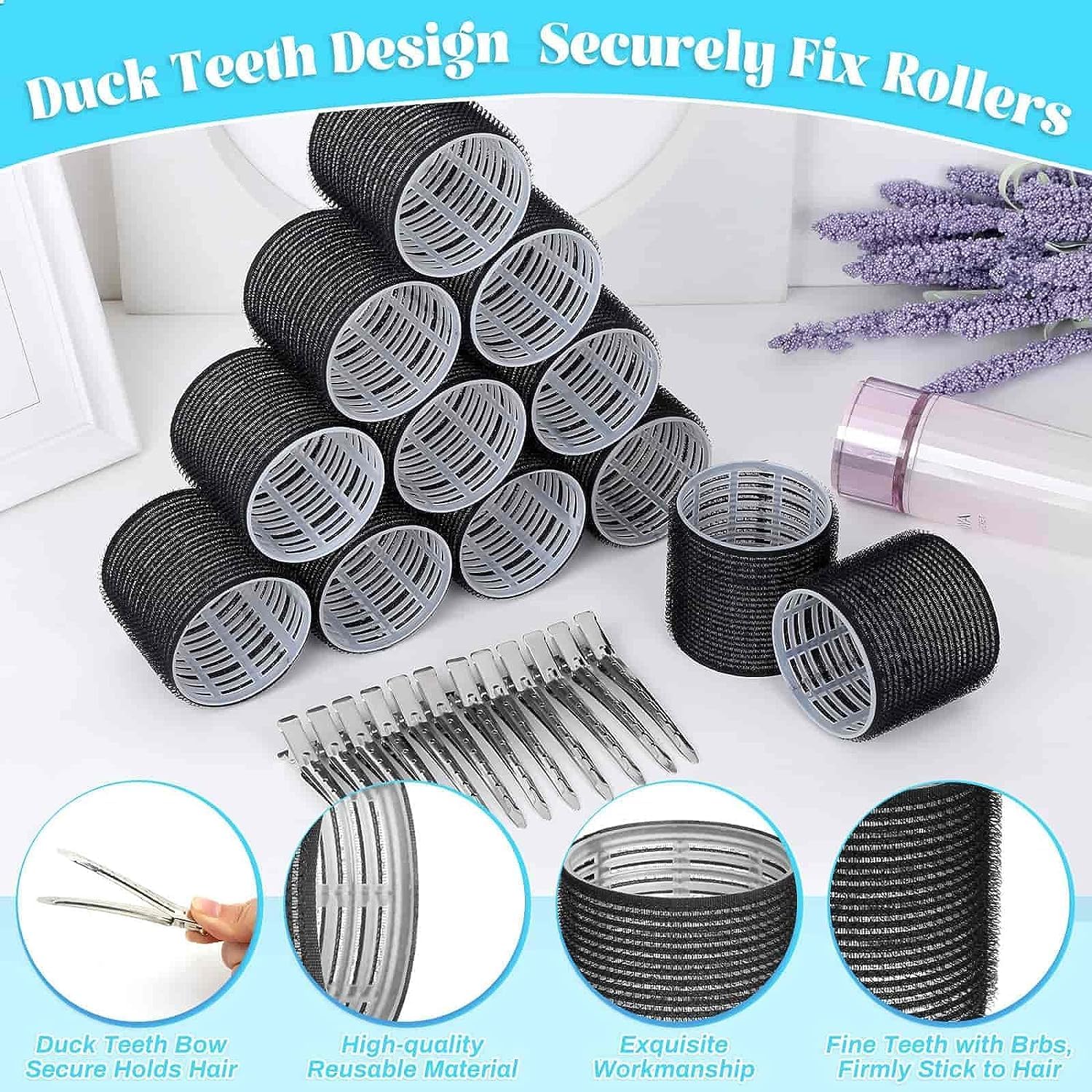 APOEM 6PCS Self-Grip Hair Rollers Set with 12 Stainless Steel Duckbill Clips - Large Hair Curlers for Women & Girls - Perfect for Salon-Quality Styling at Home, Parties, and Special Occasions