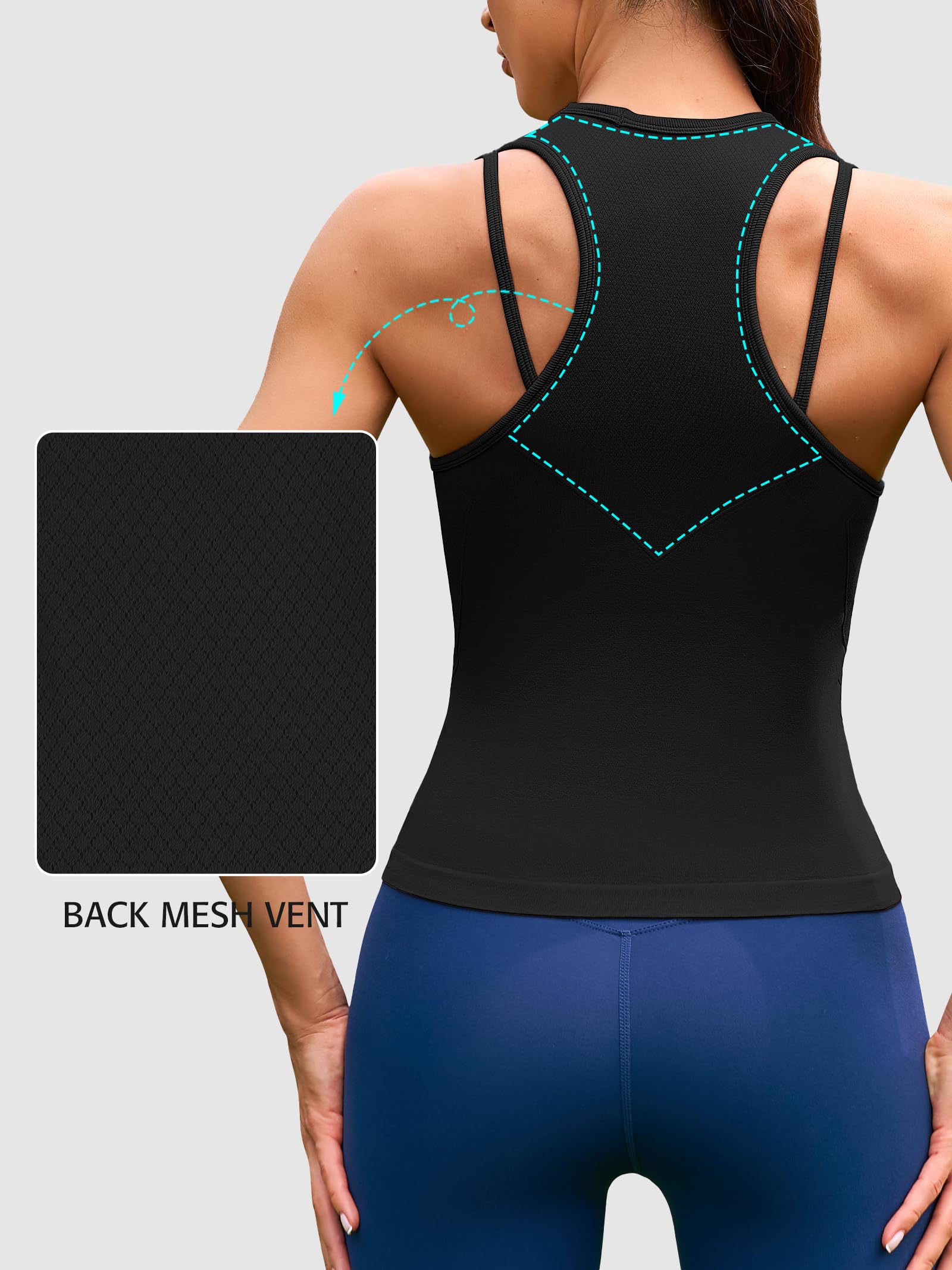 ATTRACO Women's Ribbed Yoga Top - Double Strap Workout Tank for Running, Gym & Fitness - Breathable Cropped Athletic Shirt for Yoga, Pilates & Active Lifestyle