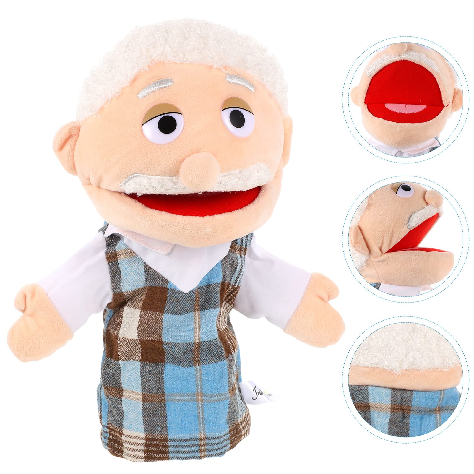 Hand Puppet Grandfather - Soft Plush Family Member Puppets with Mobile - Imitation Play & Storytelling Toys for Kids - Perfect for Role-Playing, Classroom Activities, and Family Bonding Time