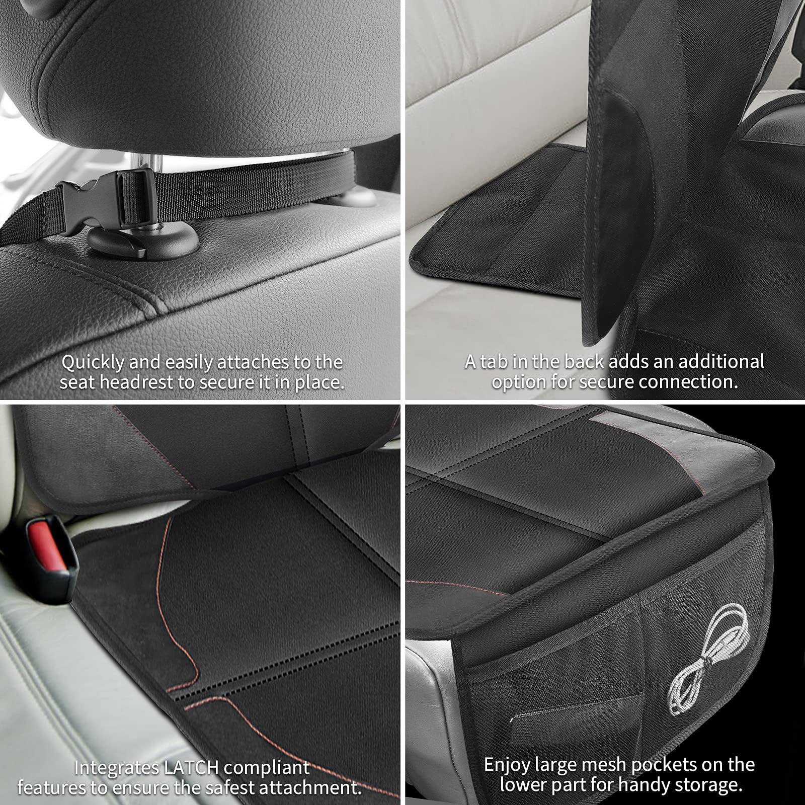 **Thickest Padded Car Seat Protector - Waterproof 600D Fabric, Non-Slip Baby & Pet Seat Cover with Storage Pockets (2 Pack) - Perfect for Child Safety & Leather Car Seat Protection**