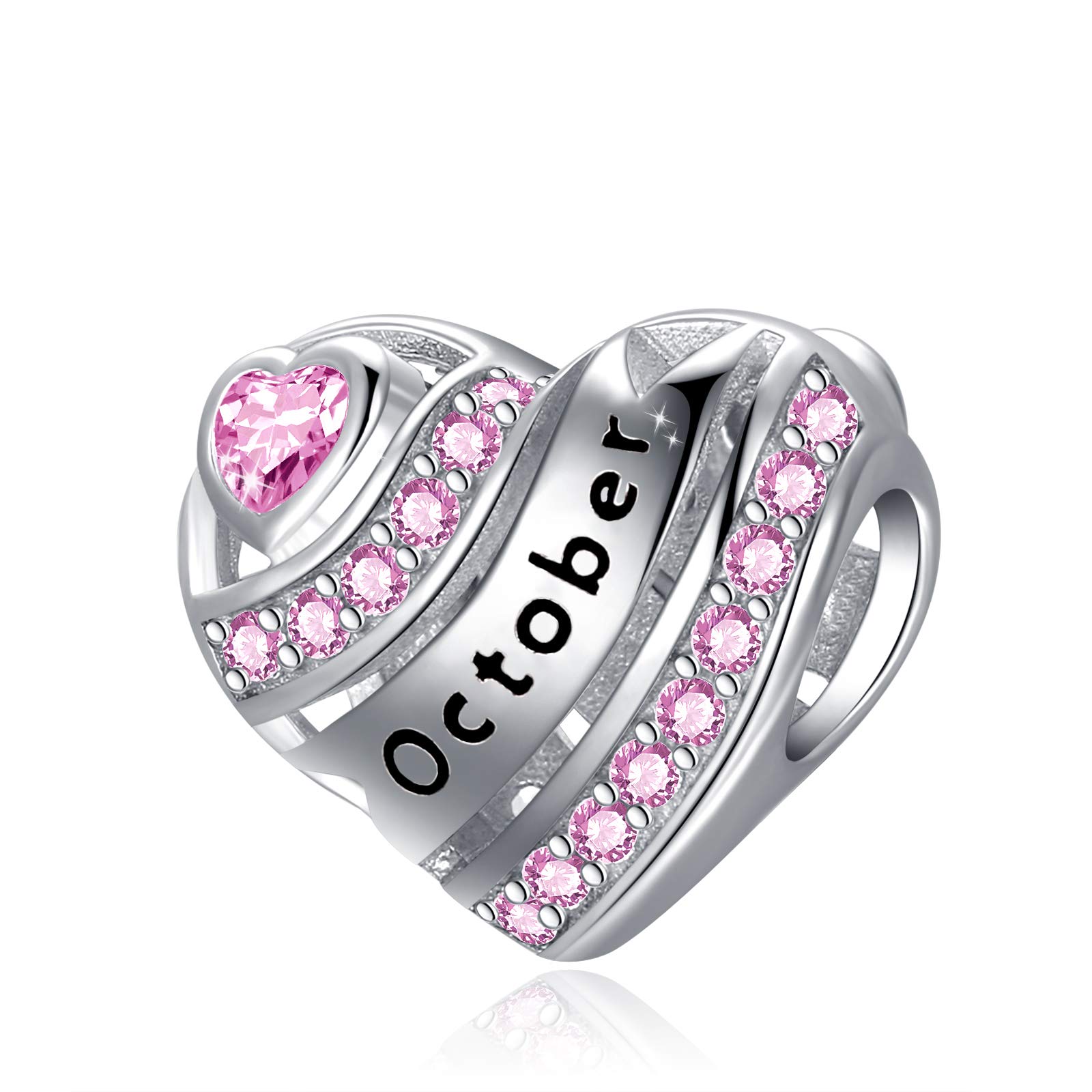 925 Sterling Silver Birthstone Heart Charms - Dainty Love Heart Beads for Bracelets & Necklaces | Personalized Birthday Gifts for Women, Mom, Wife | Perfect for Valentine's Day, Anniversary & Special Occasions