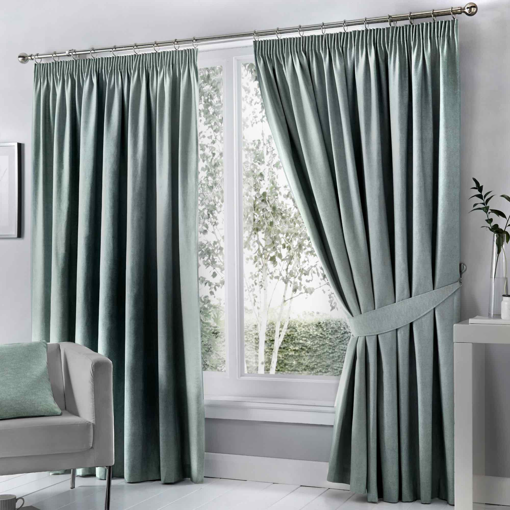 Blackout Thermal Pencil Pleat Curtains in Dijon & Duck Egg - Energy Efficient Room Darkening Window Treatments for Bedroom & Living Room