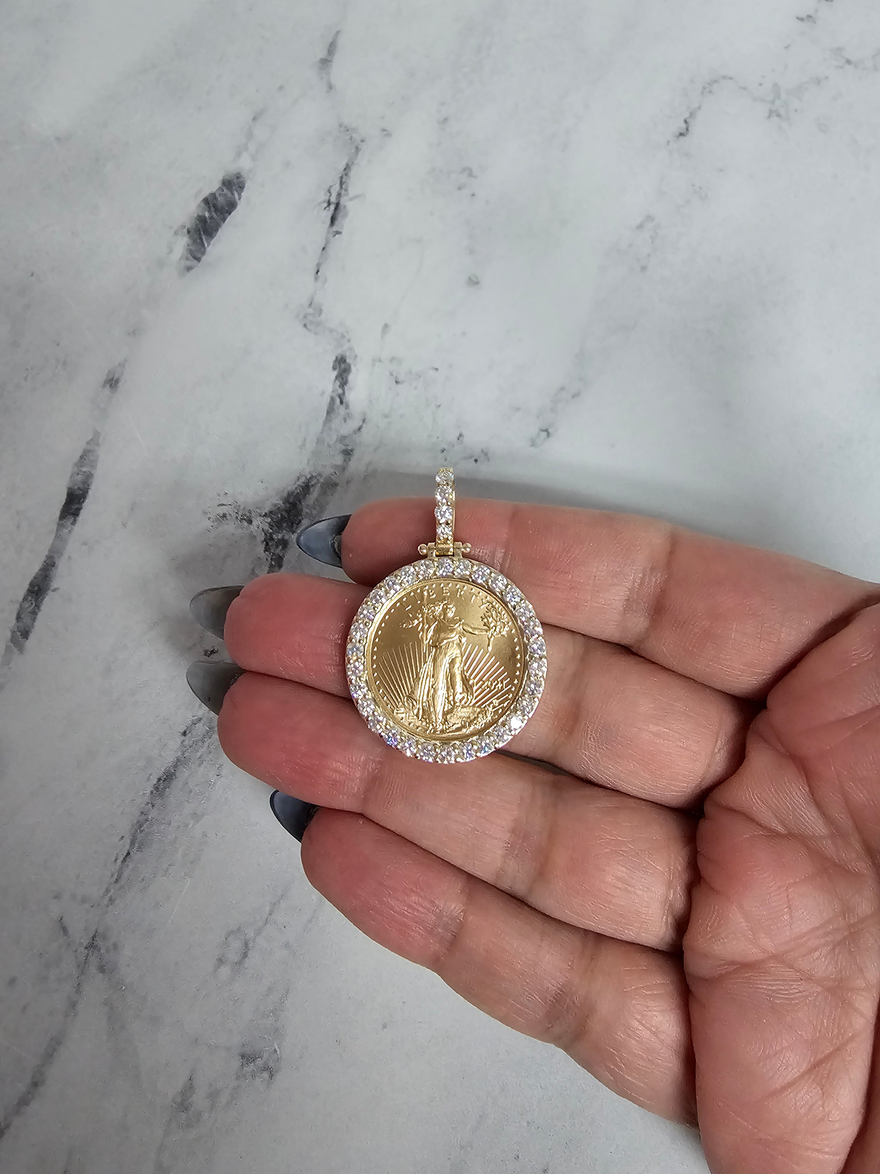 1/4OZ Lady Liberty Diamond Halo Necklace - 14K Gold Pendant for Women, Elegant Jewelry Gift for Anniversary & Valentine's Day | Perfect for Parties, Weddings & Special Occasions