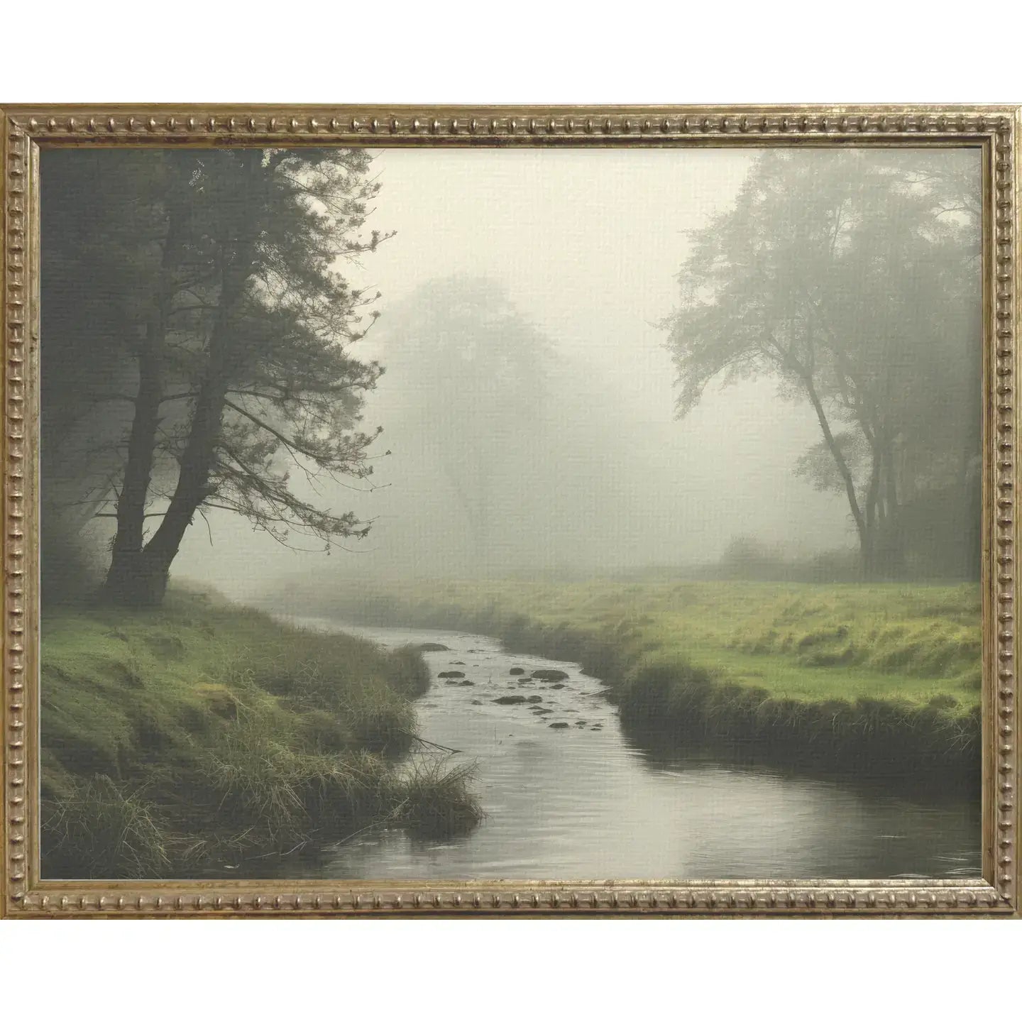 Foggy Stream Gallery Framed Art Print - Nature Landscape Wall Decor for Living Room, Bedroom & Office - Ready to Hang Canvas Painting