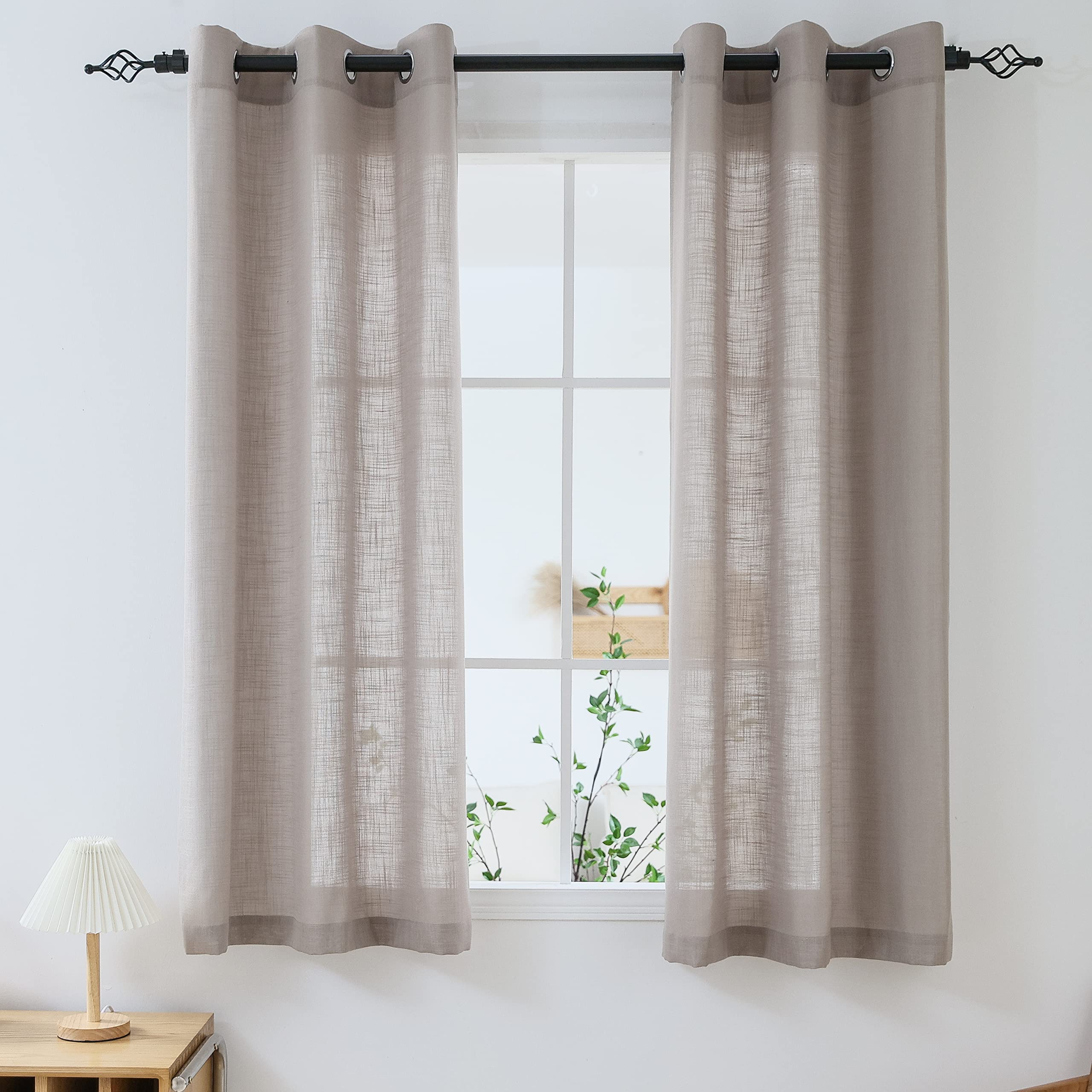Taupe Linen Sheer Curtains Set of 2 Panels - 29