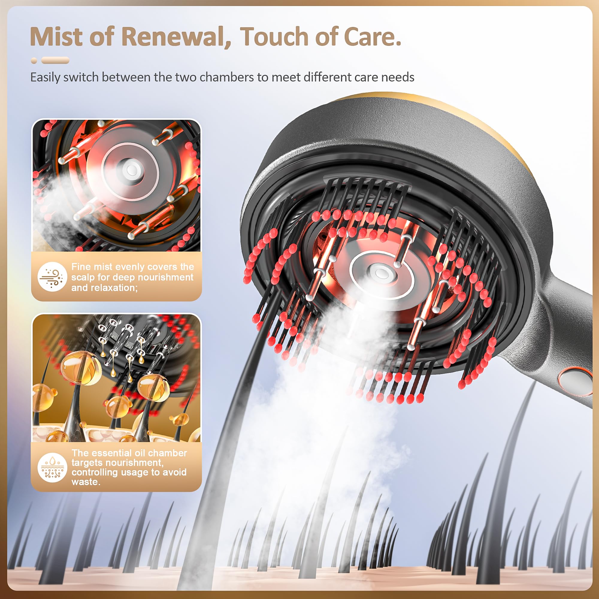 3-in-1 Electric Scalp Massager with Hair Oil Applicator & Atomization Function - Detachable Oil Chamber & Spray Nozzle for Easy Cleaning, Hair Growth Stimulator for Men & Women - Perfect for Home Hair Care & Salon Treatments