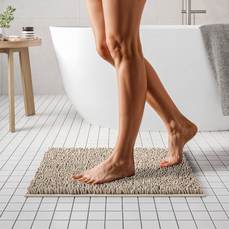MAYSHINE Plush Shaggy Chenille Bath Mat - Ultra Soft & Super Absorbent Non-Slip Bathroom Rug with Fluffy Microfiber - Perfect for Bathroom Floor, Kitchen, Living Room & Bedroom - 24