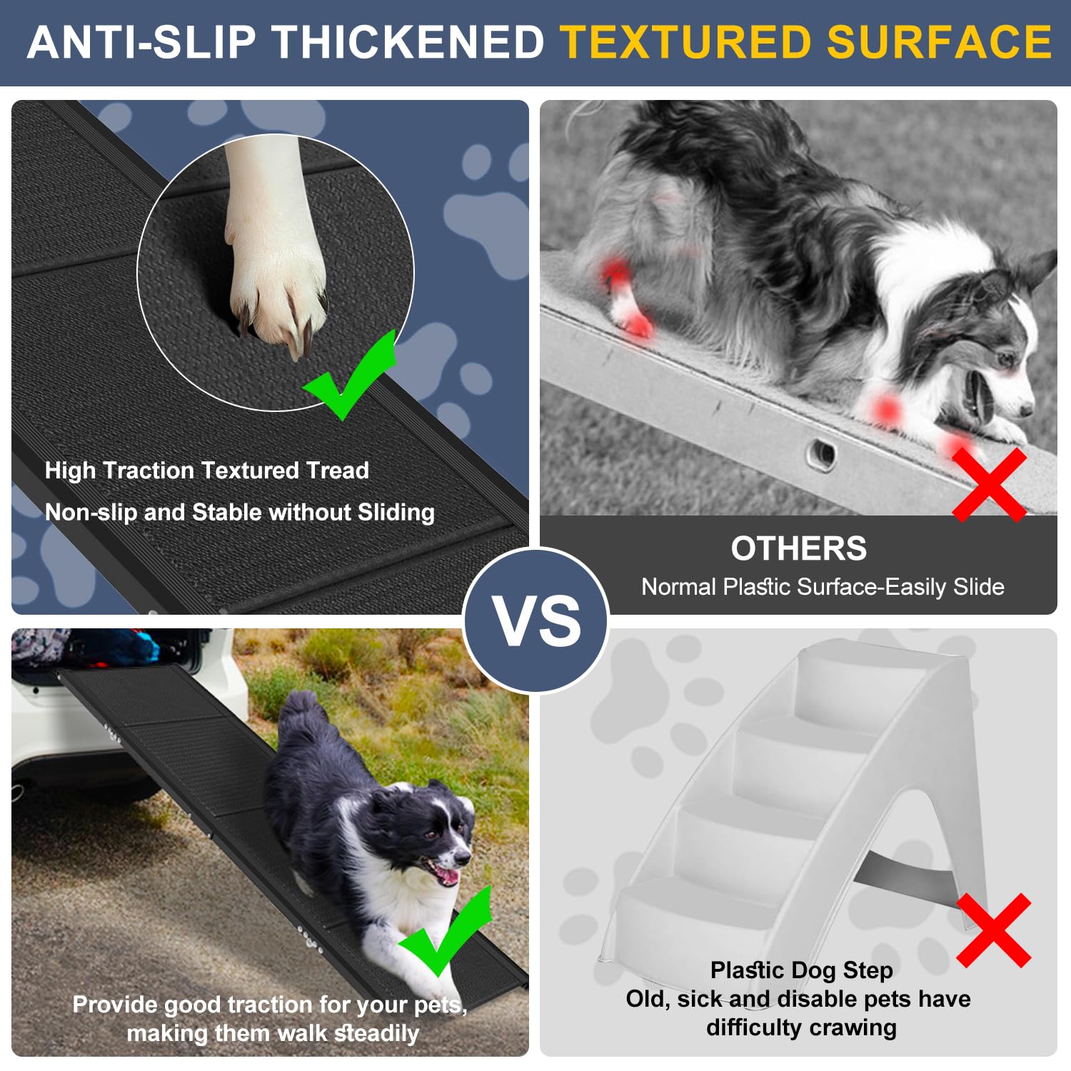 Foldable Aluminum Dog Ramp for Large Dogs - Non-Slip Pet Steps for Cars, Trucks & SUVs - Supports 240 lbs (67