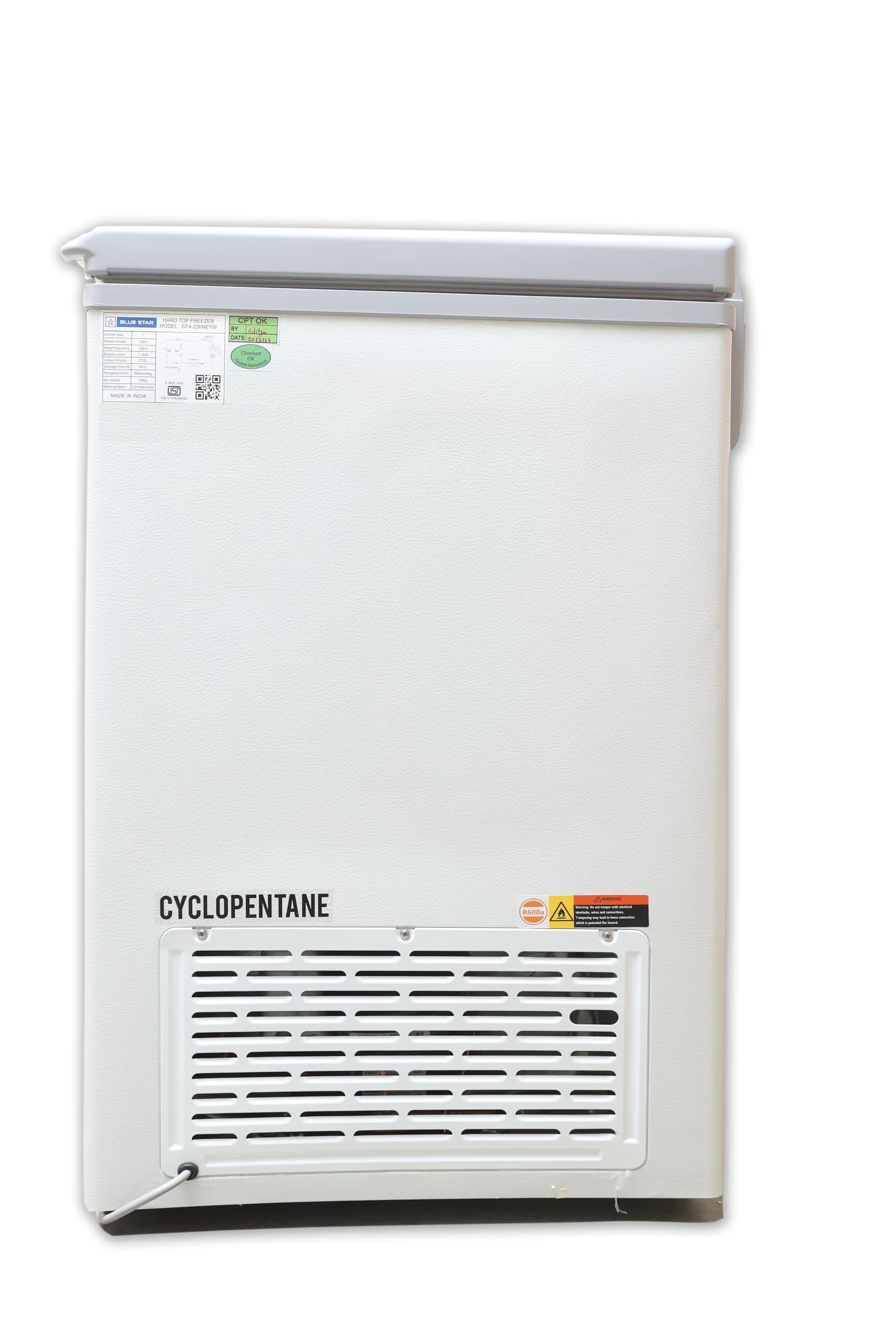 Blue Star CF4-230NEYW 215L White 4-Star Energy Efficient Deep Freezer - Perfect for Home, Restaurant & Commercial Kitchen Food Storage