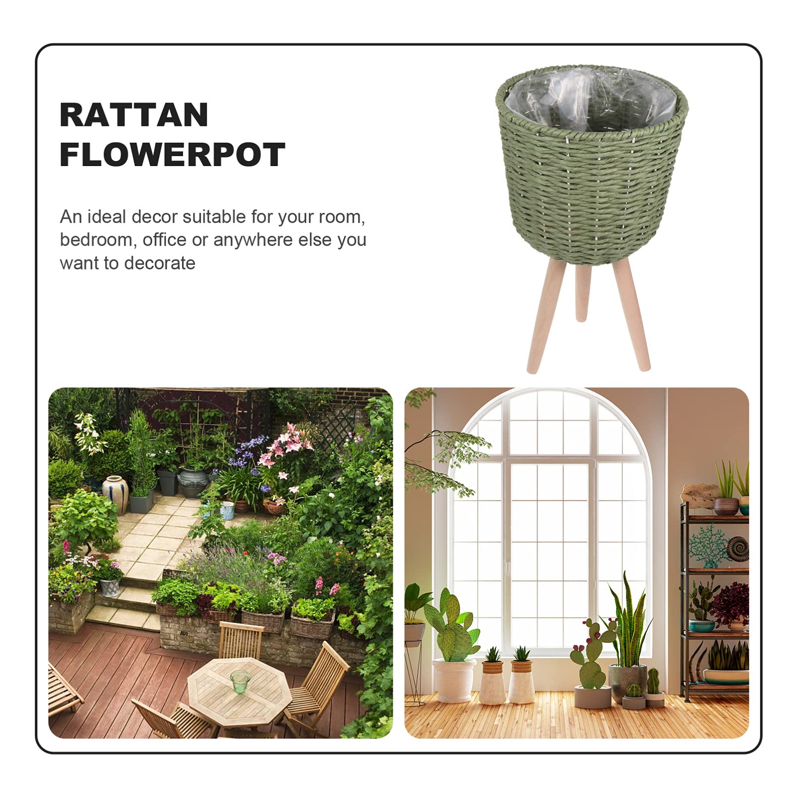 DOITOOL Boho Woven Rattan Plant Basket - Handmade Wicker Flower Pot Holder with Stand for Indoor & Outdoor Decor | Perfect for Boho Home, Garden, Patio, and Balcony Plant Displays