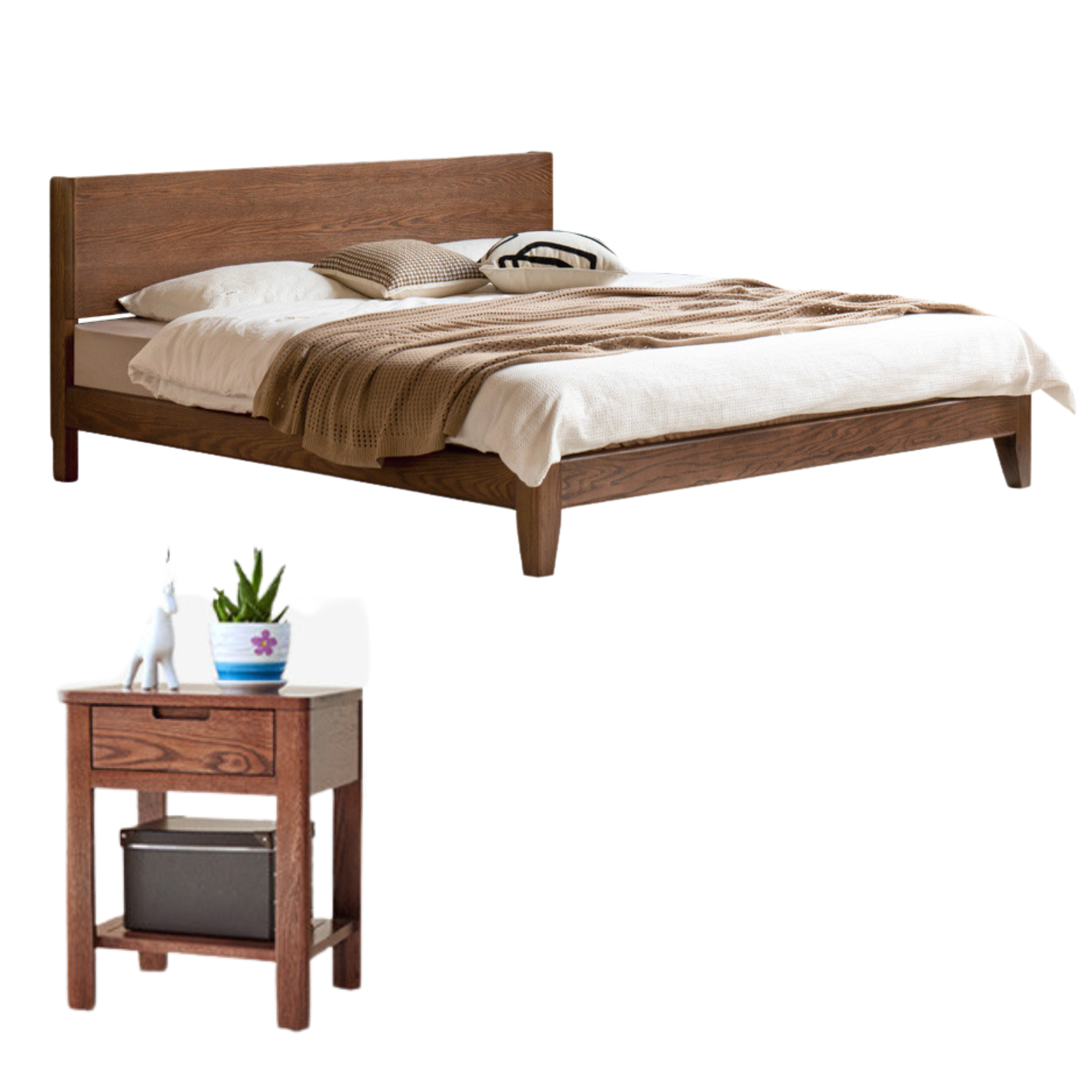 Solid Oak Wood LED Bed Frame with Built-in Lighting - Perfect for Modern Bedrooms, Guest Rooms, and Cozy Home Decor