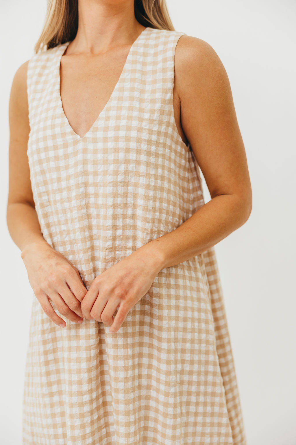 Ruthie Gingham Maxi Dress in Honey - Flowy Summer Dress for Women, Boho Chic Long Dress with Pockets, Perfect for Beach, Vacation & Outdoor Events