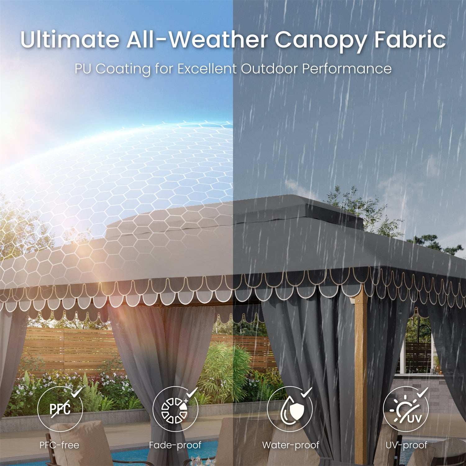 Phi Villa 10' x 13' Outdoor Patio Canopy Gazebo with Mosquito Netting & Privacy Curtains - Perfect for Backyard, Garden, and Poolside Relaxation