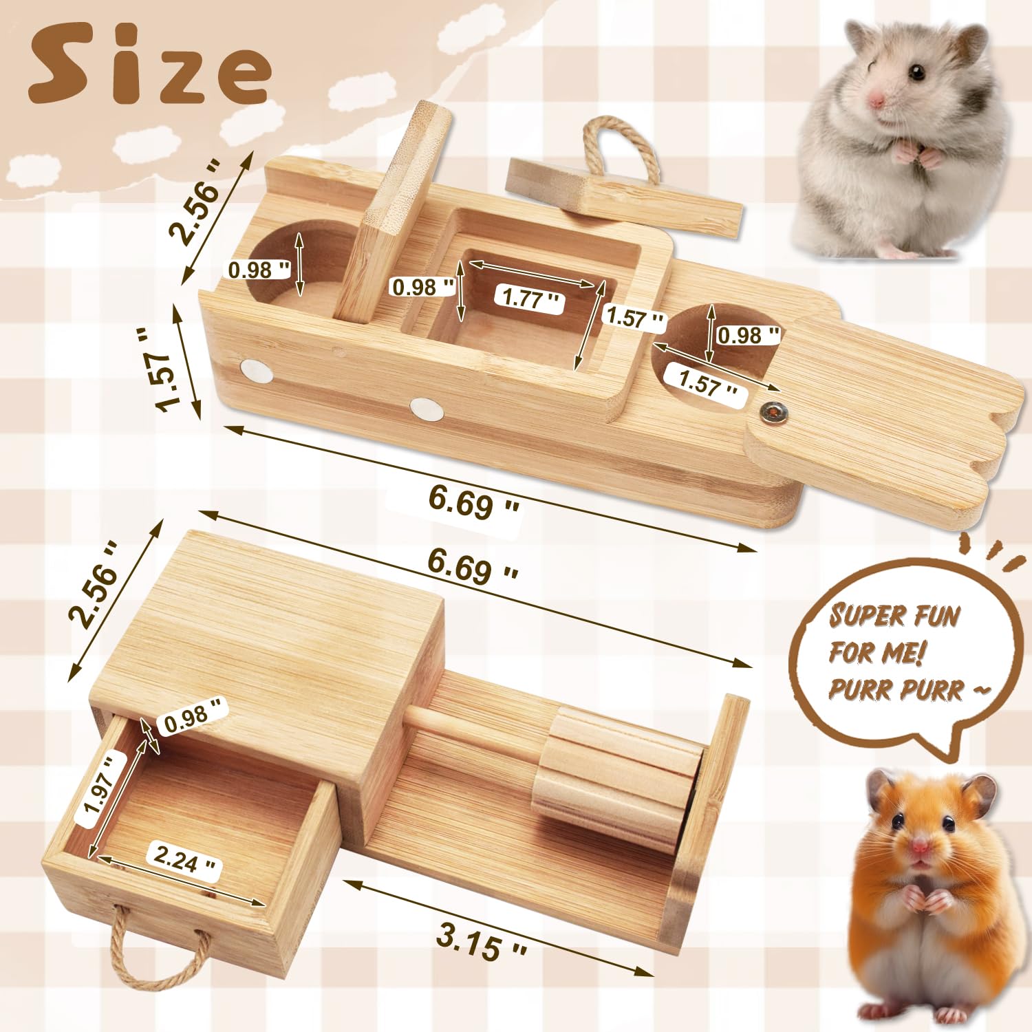 Best Guinea Pig Toys & Hamster Accessories - Wooden Foraging & Interactive Small Animal Enrichment for Guinea Pigs, Hamsters, Rats, Chinchillas, Hedgehogs (Rotating Fun Cylinder) - Perfect for Cage Entertainment & Pet Stimulation