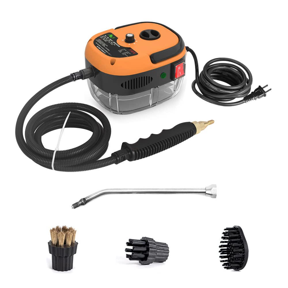 2500W Portable Handheld Steam Cleaner - High Temperature Pressurized Steam Cleaning Machine with 5 Brush Attachments for Kitchen, Bathroom, Car, Furniture & Floor Cleaning | Perfect for Deep Cleaning Grout, Upholstery, Tiles & Hard Surfaces (Orange)
