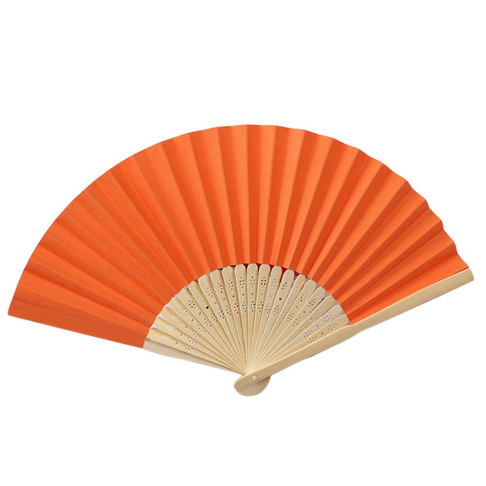 Vintage Chinese Folding Hand Fan - Paper, Feather, Sandalwood & Bamboo Fans for Wedding, Party, Dance - 8.3 Inch Orange Decorative Fan | Traditional Asian Accessory for Performance, Home Decor & Cultural Events