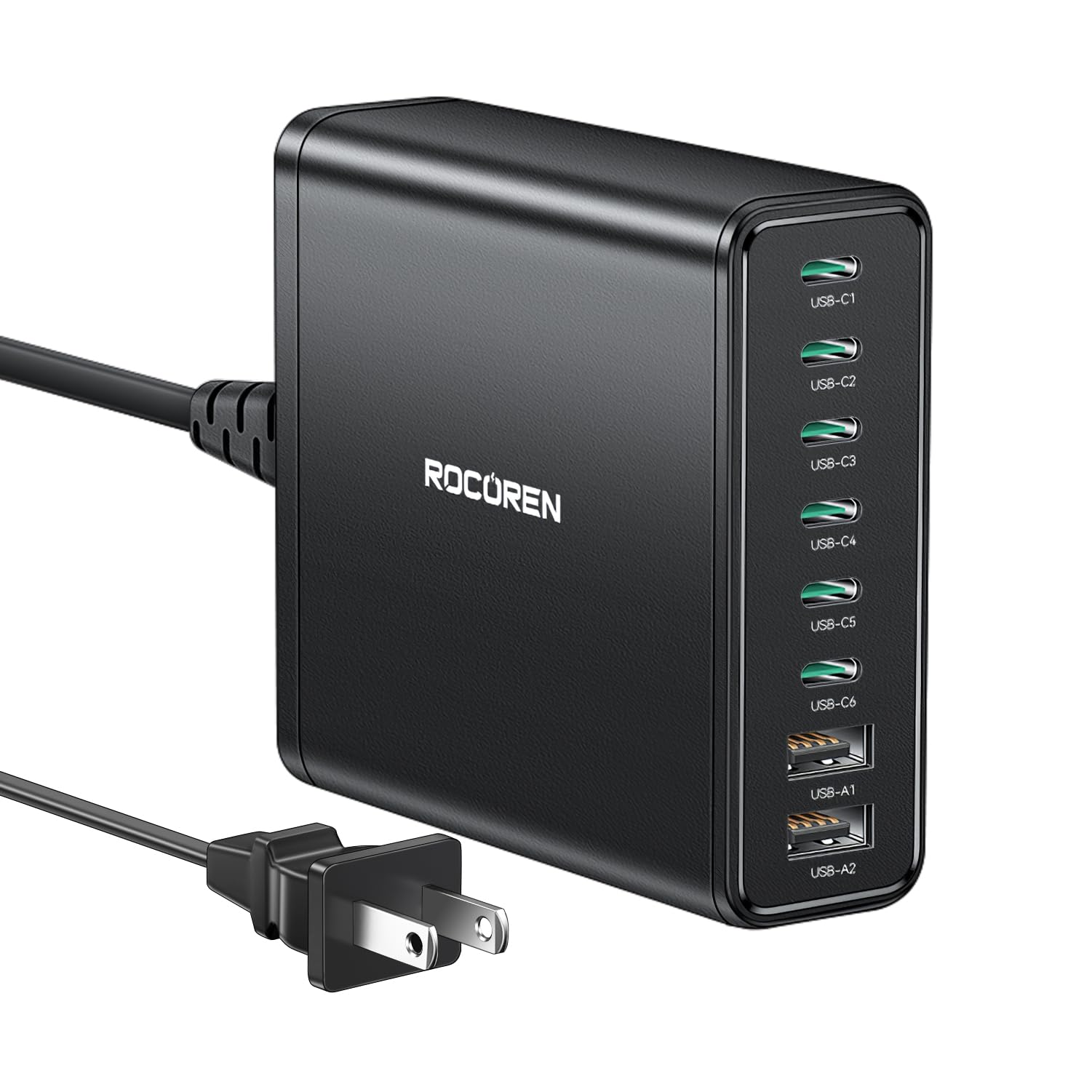 200W GaN USB C Charging Station - 8 Port Fast Wall Charger with PD3.0 & QC4.0+ (100W Laptop + 45W PPS) - Compact Desktop Charger for MacBook Pro, iPhone 16, iPad, Samsung Galaxy S24, HP Laptops - Perfect for Home, Office & Travel Charging Needs