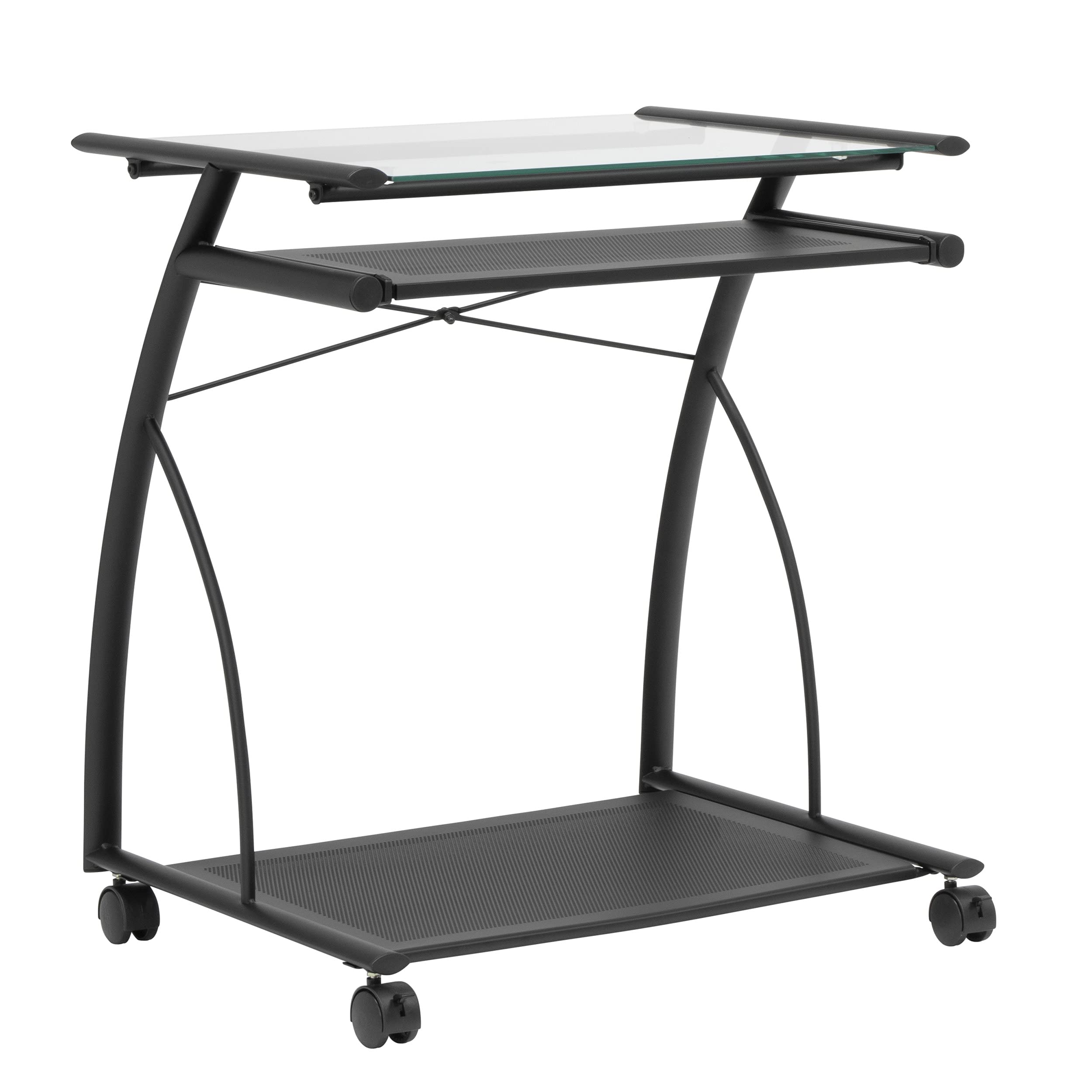Calico Designs Black L-Shaped Computer Desk with Clear Glass Top - Perfect for Home Office, Gaming Setup & Small Workspace