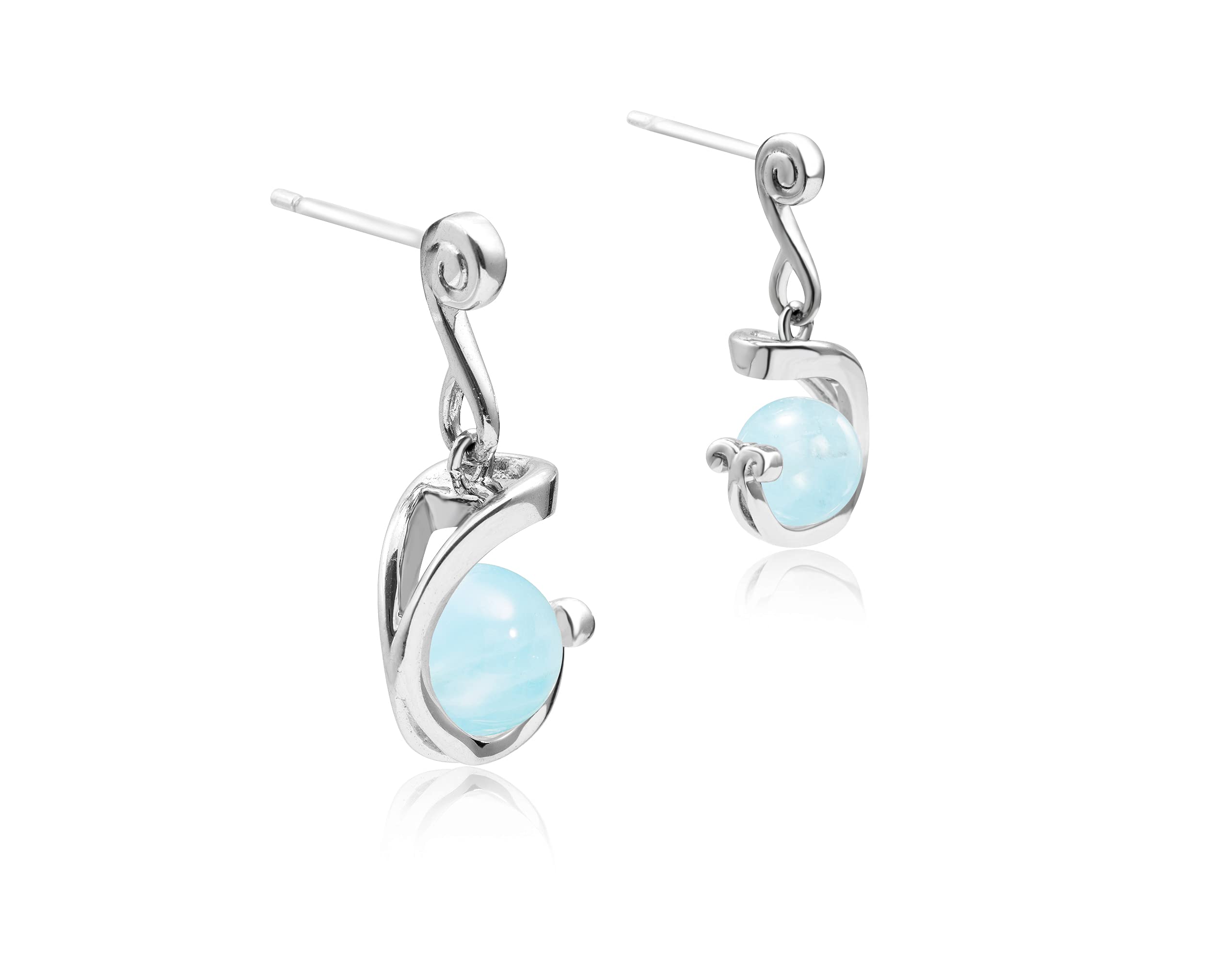Aquamarine Drop Dangle Earrings for Women - March Birthstone Ball Earrings in Sterling Silver - Elegant Everyday Jewelry for Work, Party & Special Occasions
