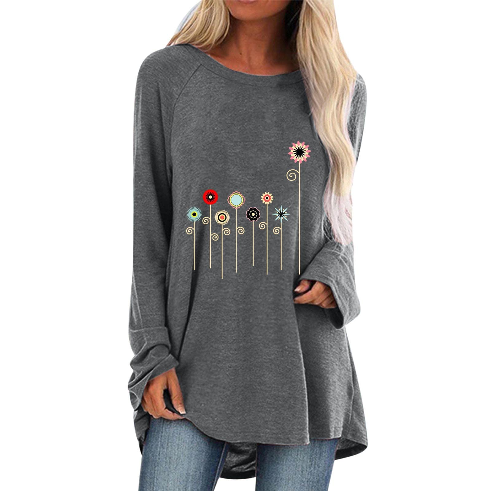 Women's Casual Long Sleeve T-Shirt - Solid Color Loose Fit Round Neck Tunic Top for Everyday Wear | Perfect for Work, Outings & Layering