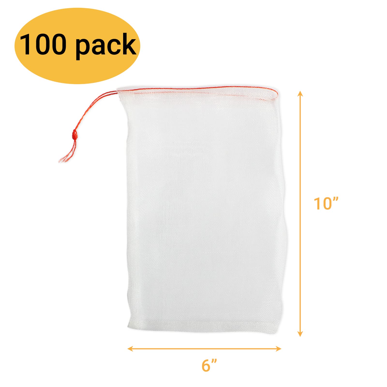100 Pcs 6-10 Inch Fruit Protection Bags with Drawstring - Breathable Mesh Netting for Apple, Peach, Pear Trees & Garden Vegetables - Prevent Pests & Birds for Organic Gardening