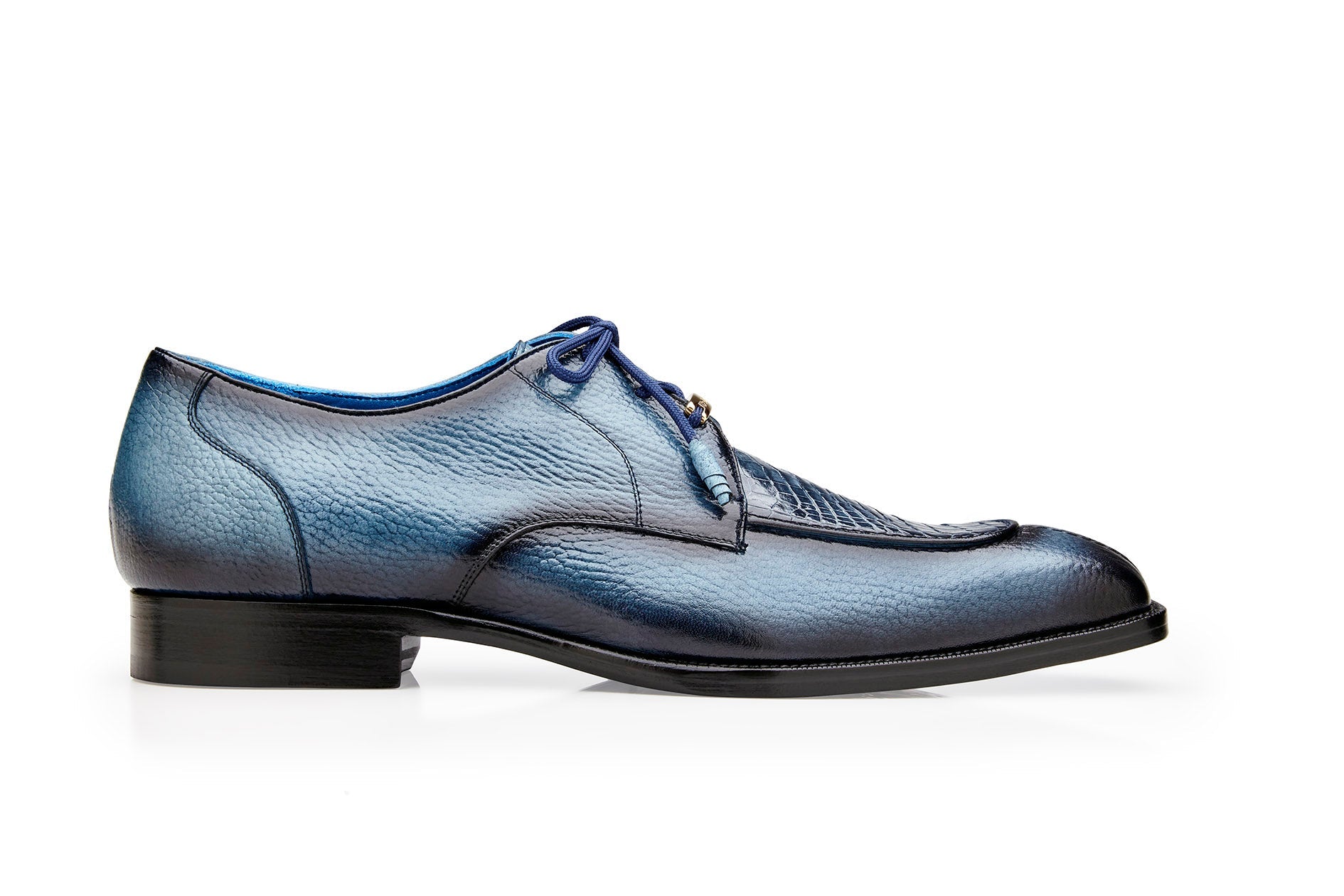 Belvedere Primo Genuine American Alligator & Pebble Grain Calf Leather Dress Shoes - Antique Blue Safari Style R83 - Perfect for Business Meetings & Formal Occasions