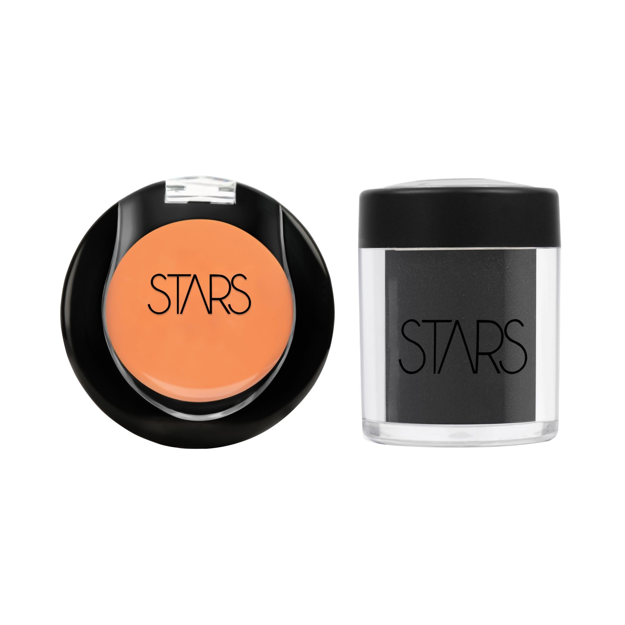 Stars Cosmetics Orange Concealer & Black Eyeshadow Pigment Set - 2-Piece Brightening Makeup for All Skin Types, Professional Blendable & Long-Lasting Loose Powder | Perfect for Daily Makeup, Contouring & Highlighting for Women & Teens